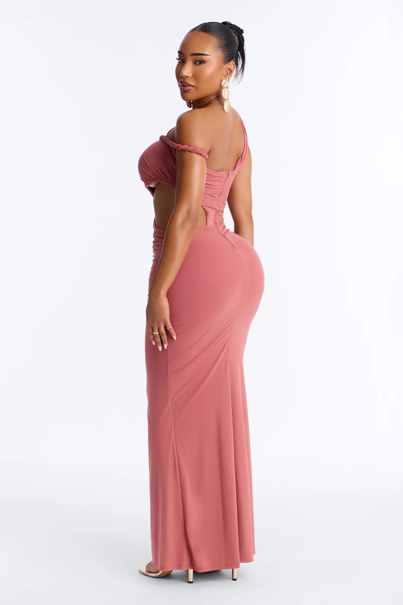 Zanna Ruched Mesh Maxi Dress - Marsala - Image 4