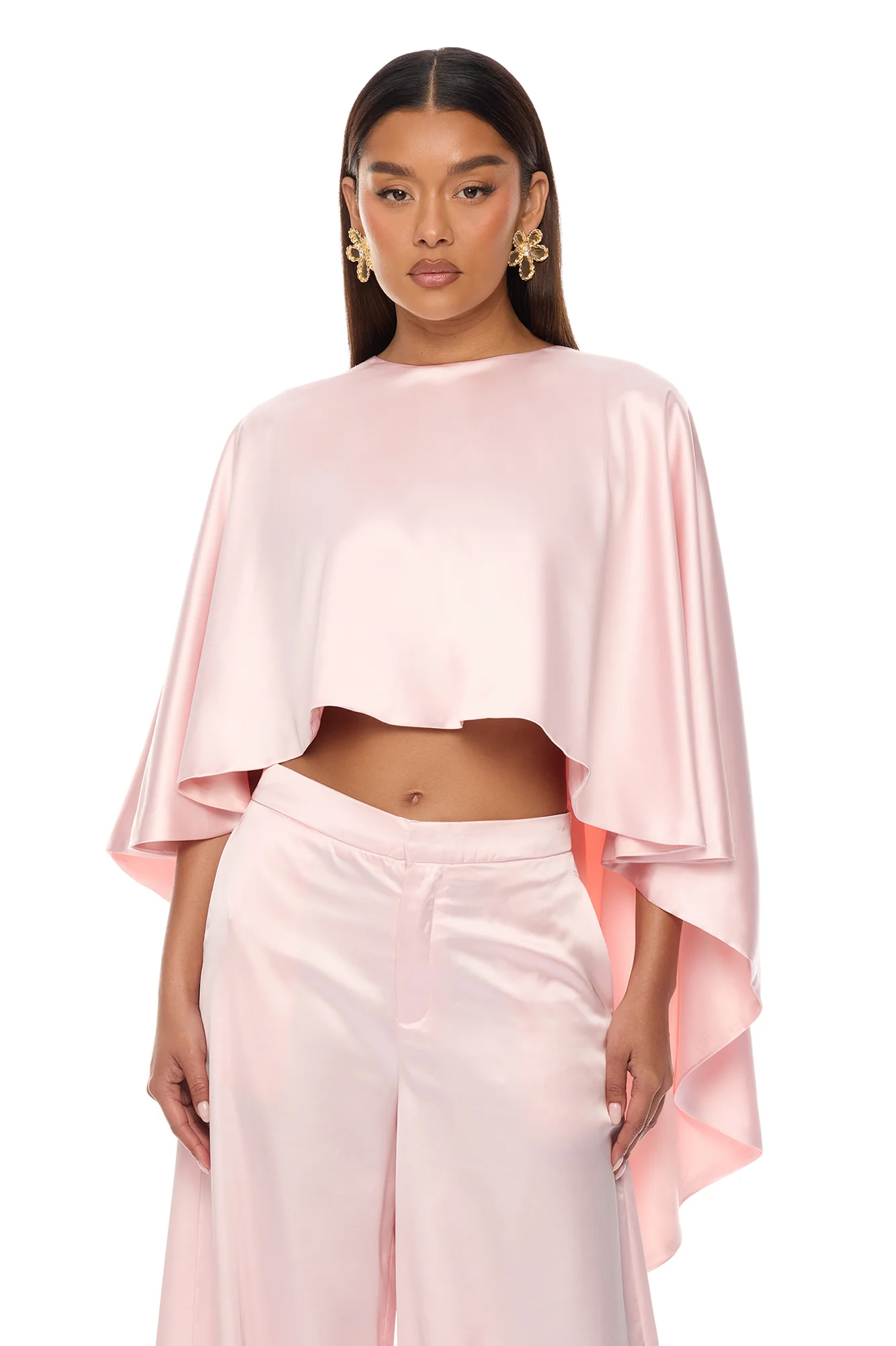 Zarah Draped Satin Pant Set - Light Pink - Image 2