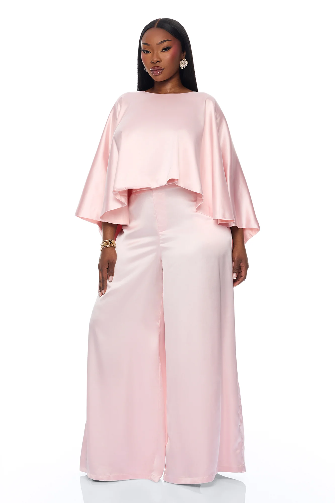 Zarah Draped Satin Pant Set - Light Pink - Image 5