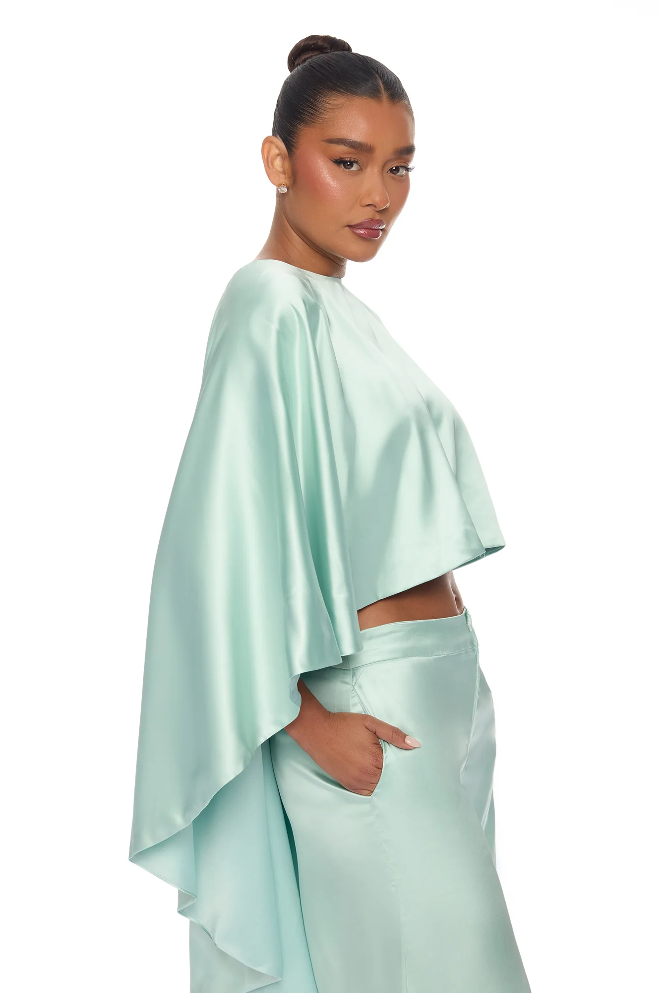 Zarah Draped Satin Pant Set - Mint - Image 3