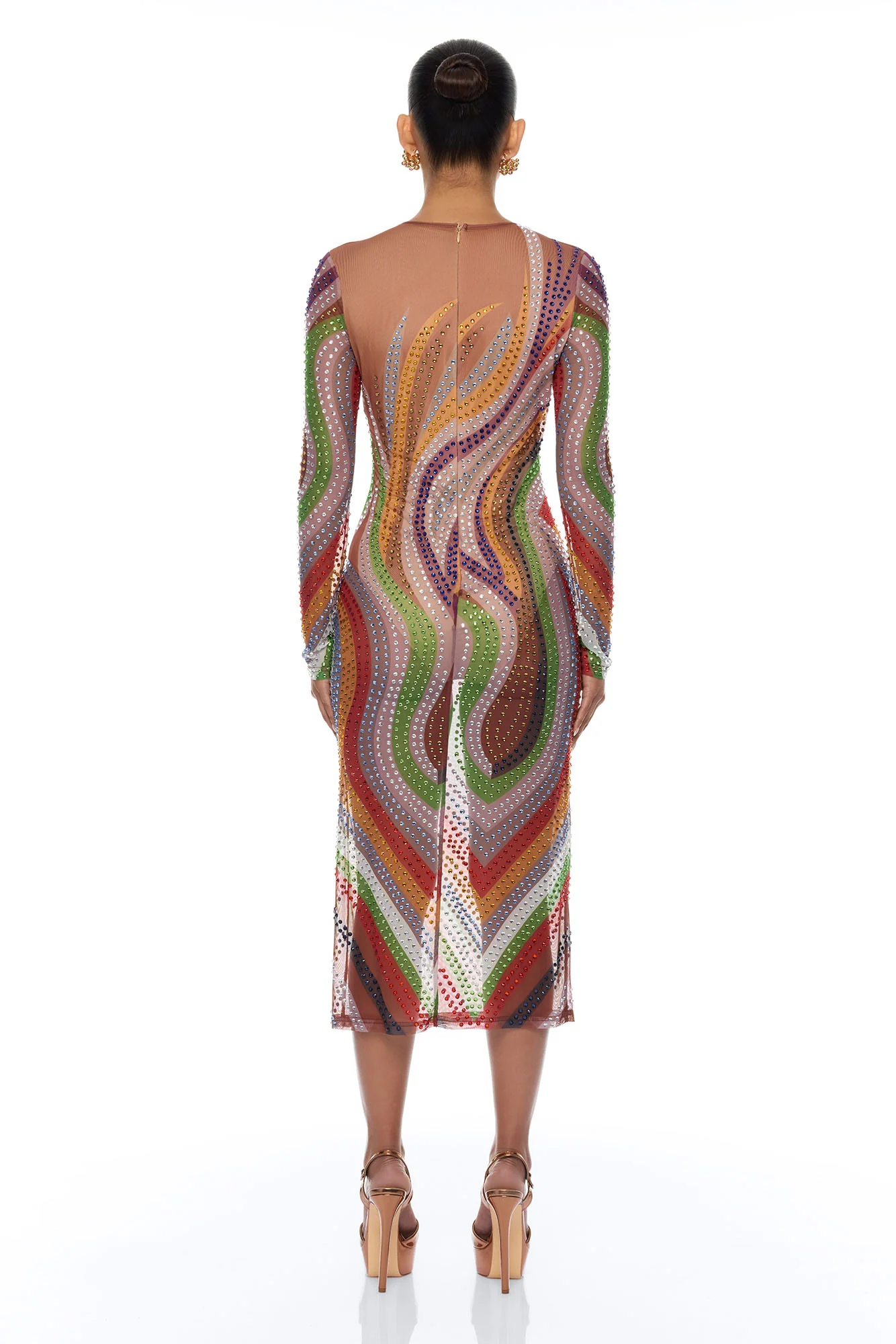 Zarah Long Sleeve Rhinestone Midi Dress - Multi Color - Image 4
