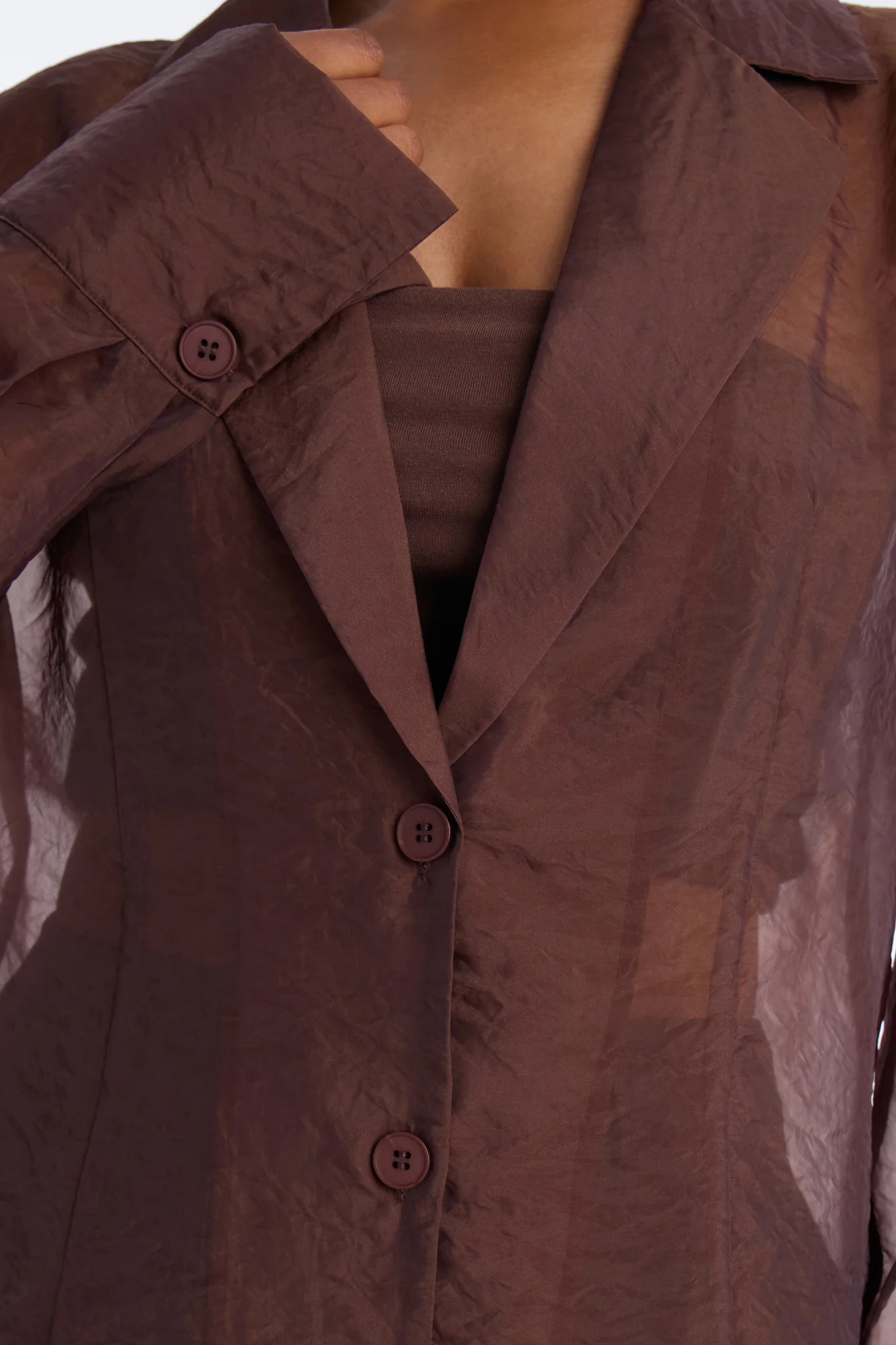 Zaran Sheer Blazer Short Set - Chocolate - Image 3