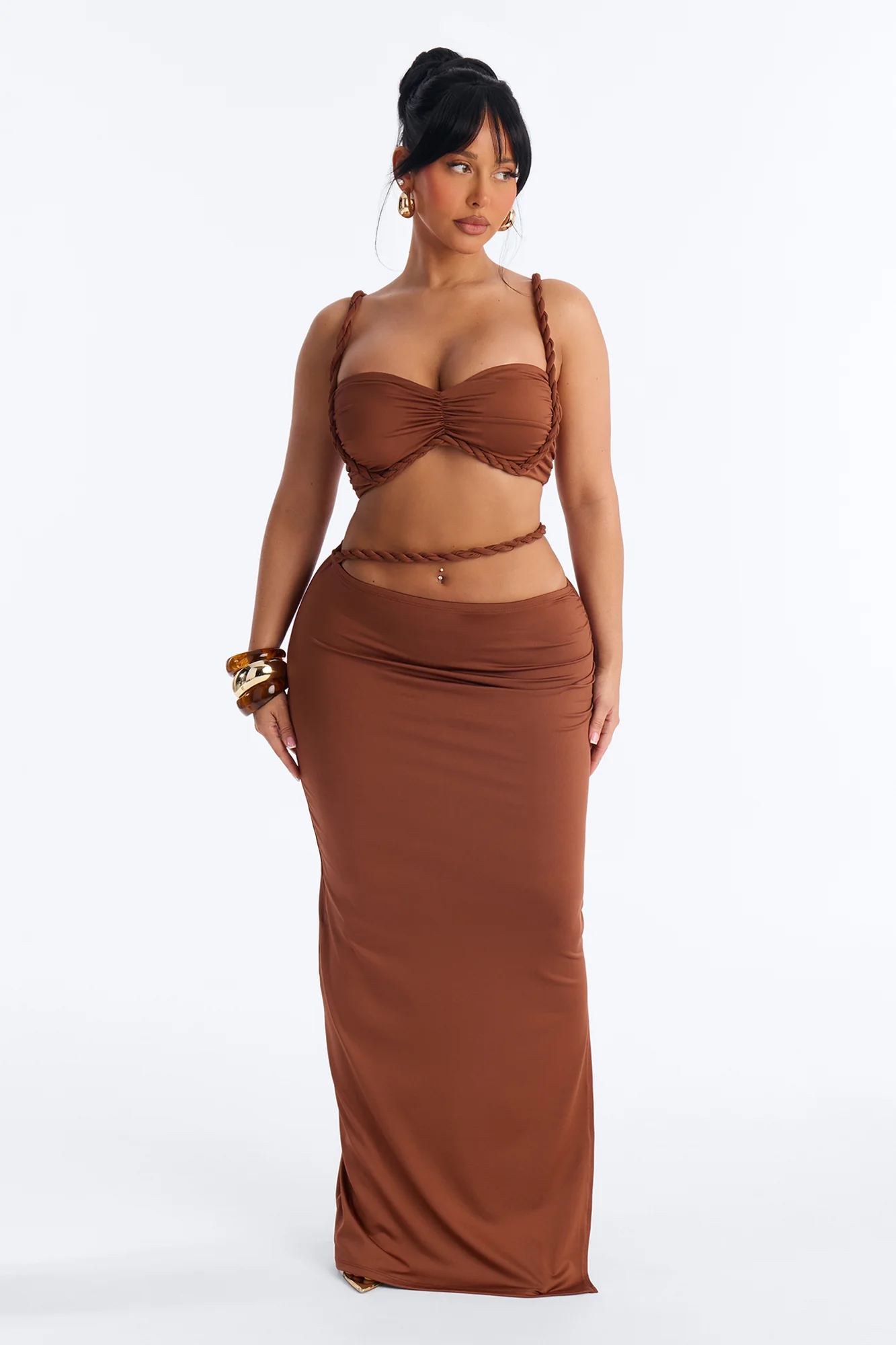 Zaria Braided Maxi Skirt Set - Brown