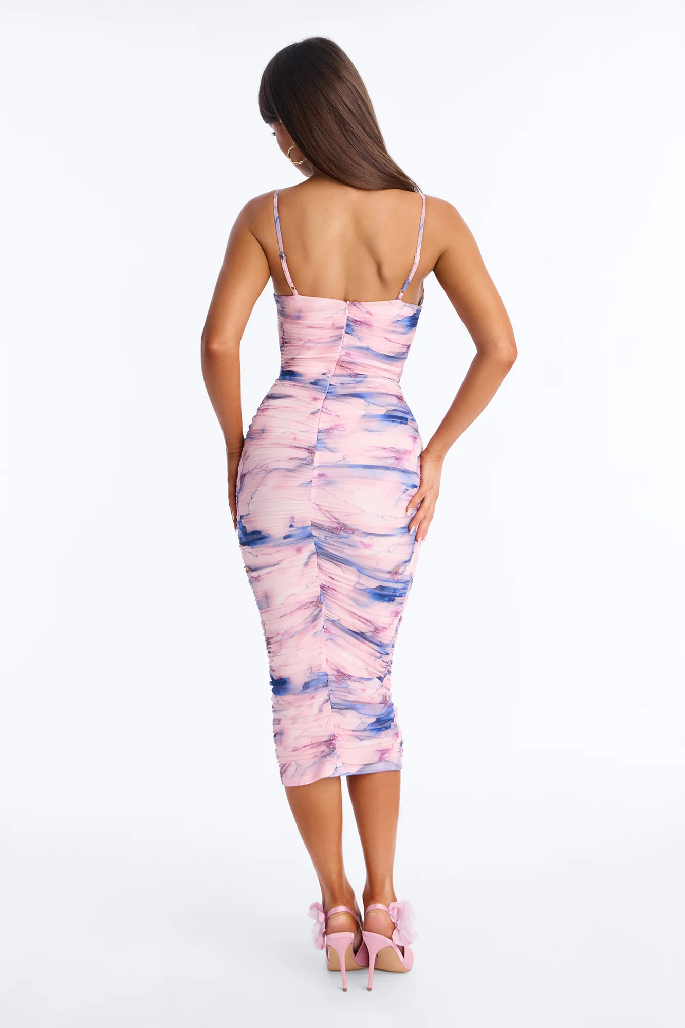 Zaria Ruched Marble Mesh Mini Dress - Blue/combo - Image 4