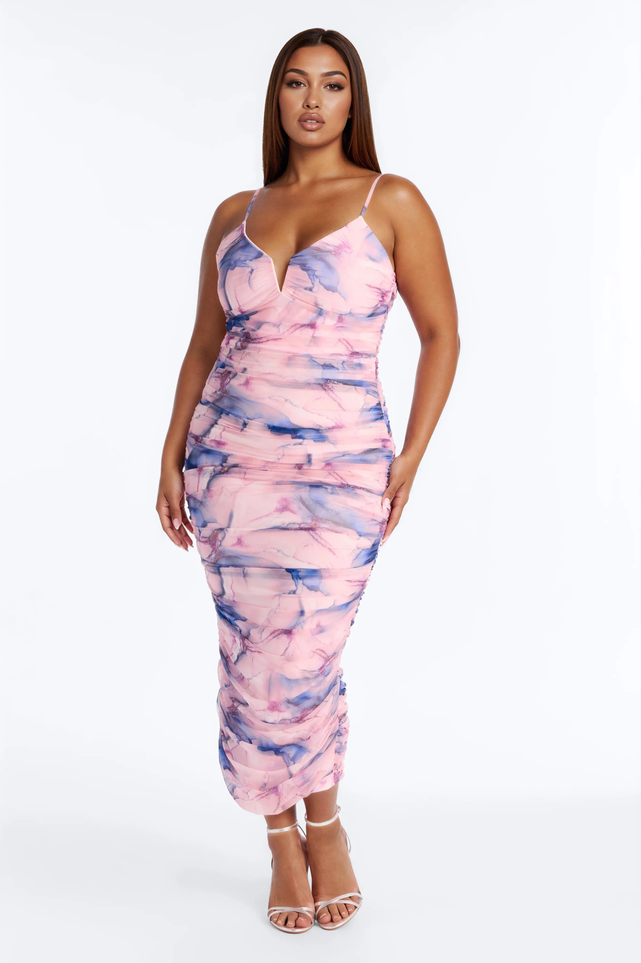 Zaria Ruched Marble Mesh Mini Dress - Blue/combo - Image 5