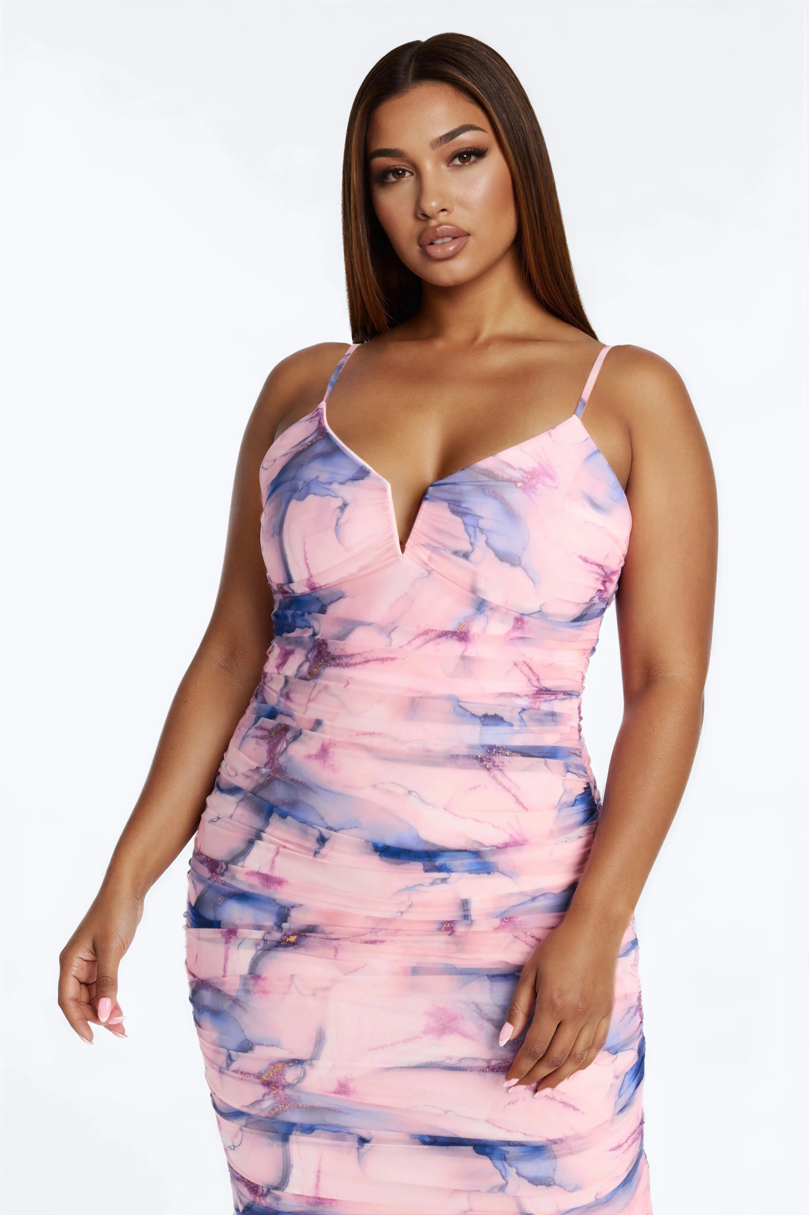 Zaria Ruched Marble Mesh Mini Dress - Blue/combo - Image 6