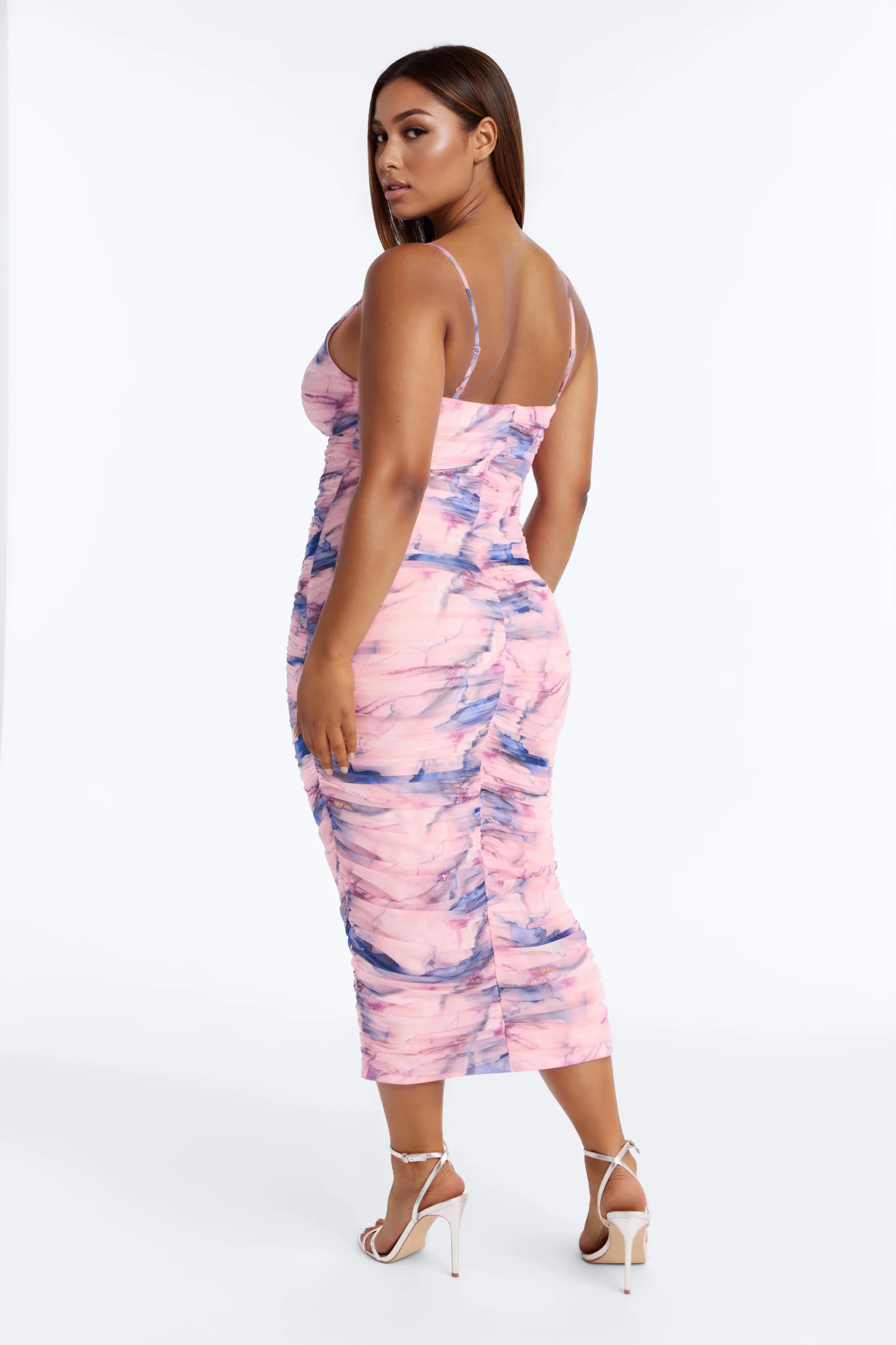 Zaria Ruched Marble Mesh Mini Dress - Blue/combo - Image 7