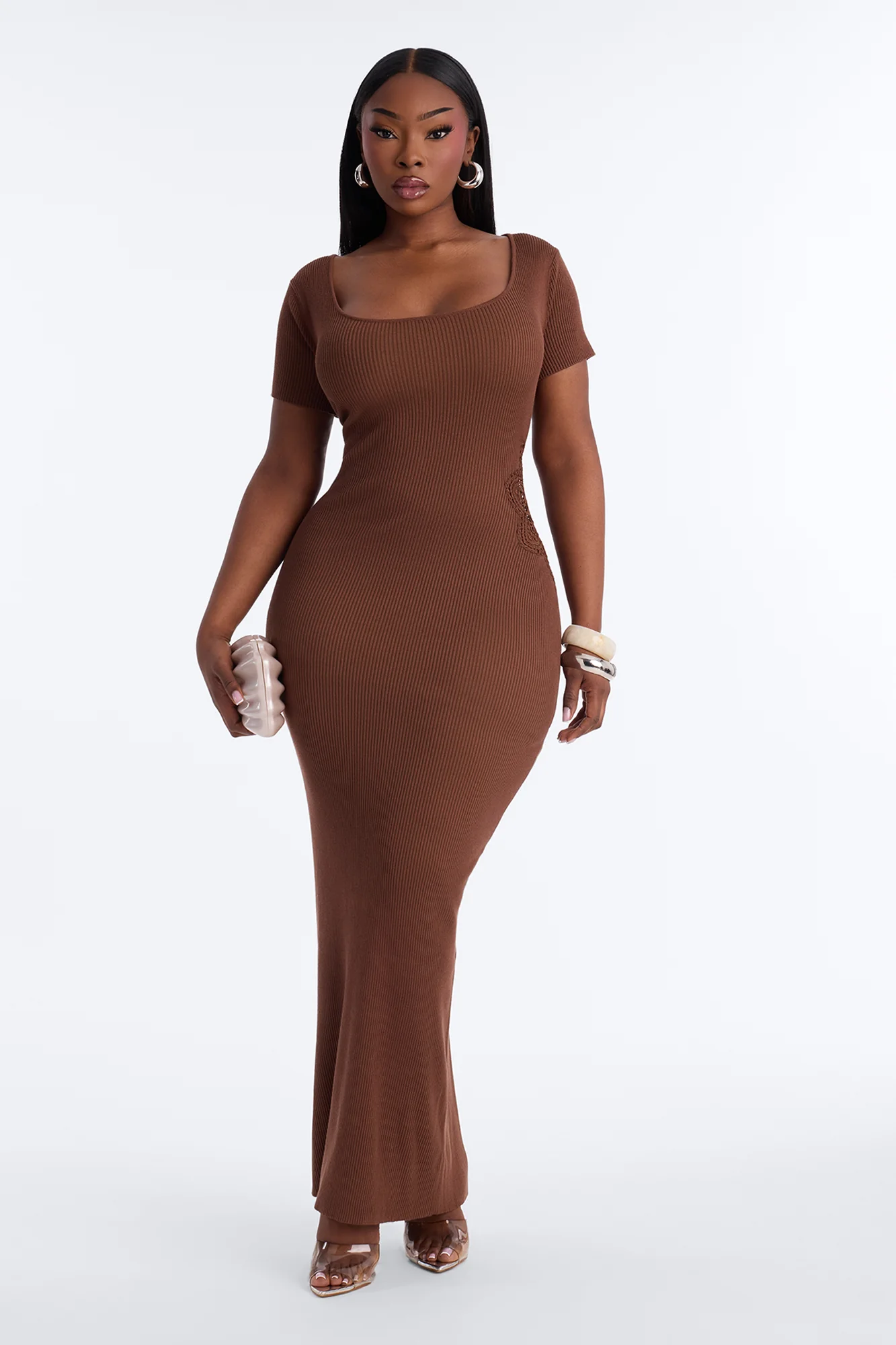 Zariah Ribbed Maxi Dress - Brown - Image 6