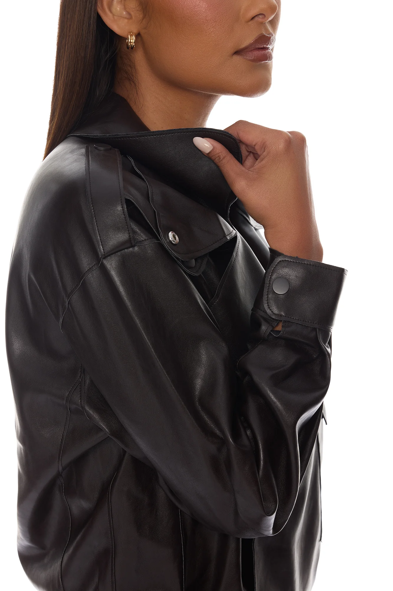 Zaya Faux Leather Cargo Jacket - Chocolate - Image 4