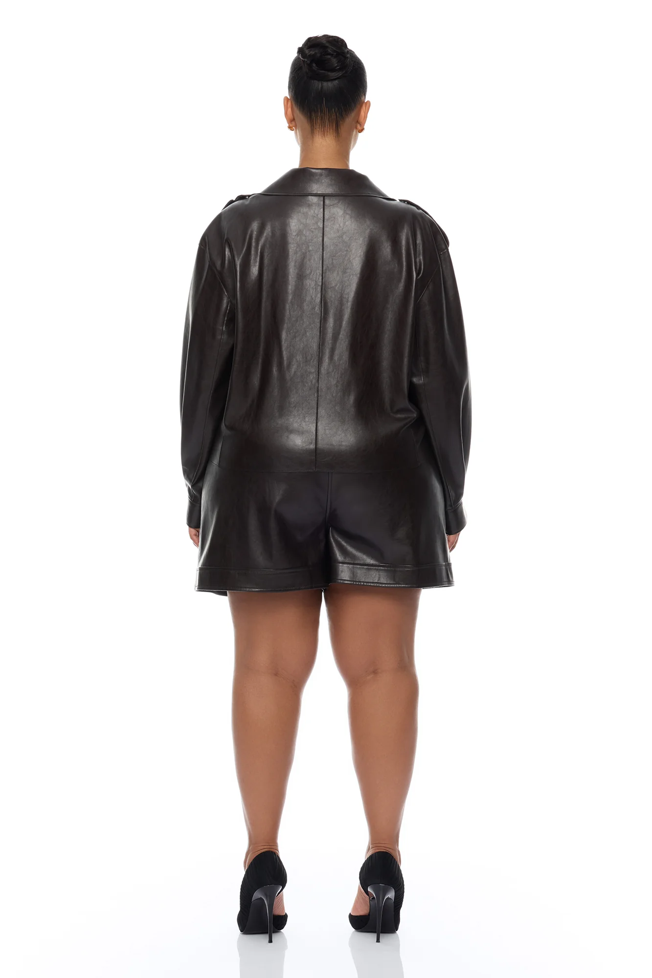 Zaya Faux Leather Cargo Jacket - Chocolate - Image 9