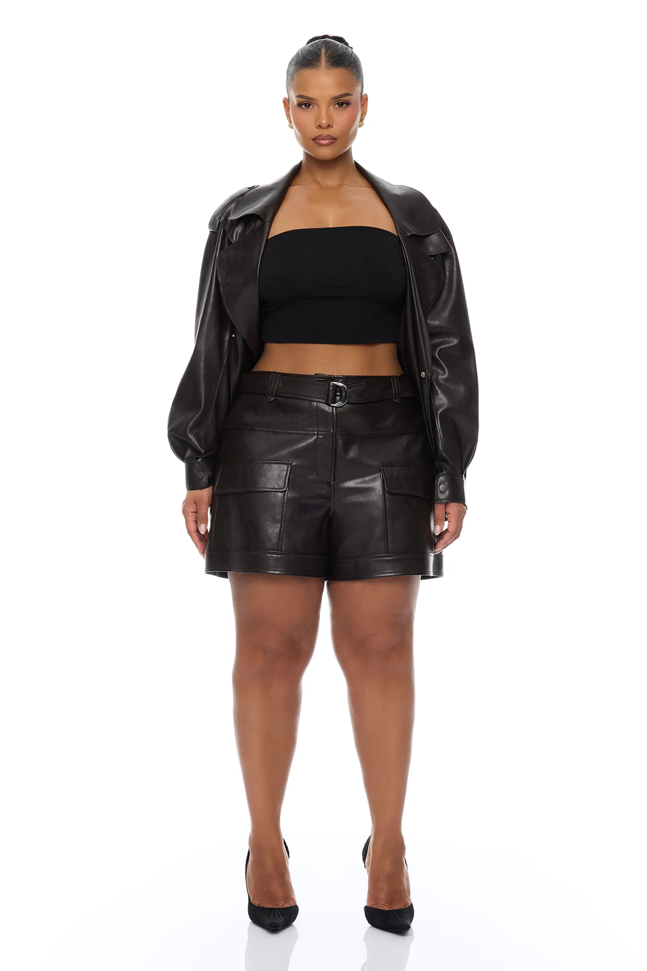 Zaya Faux Leather Cargo Short - Chocolate - Image 5