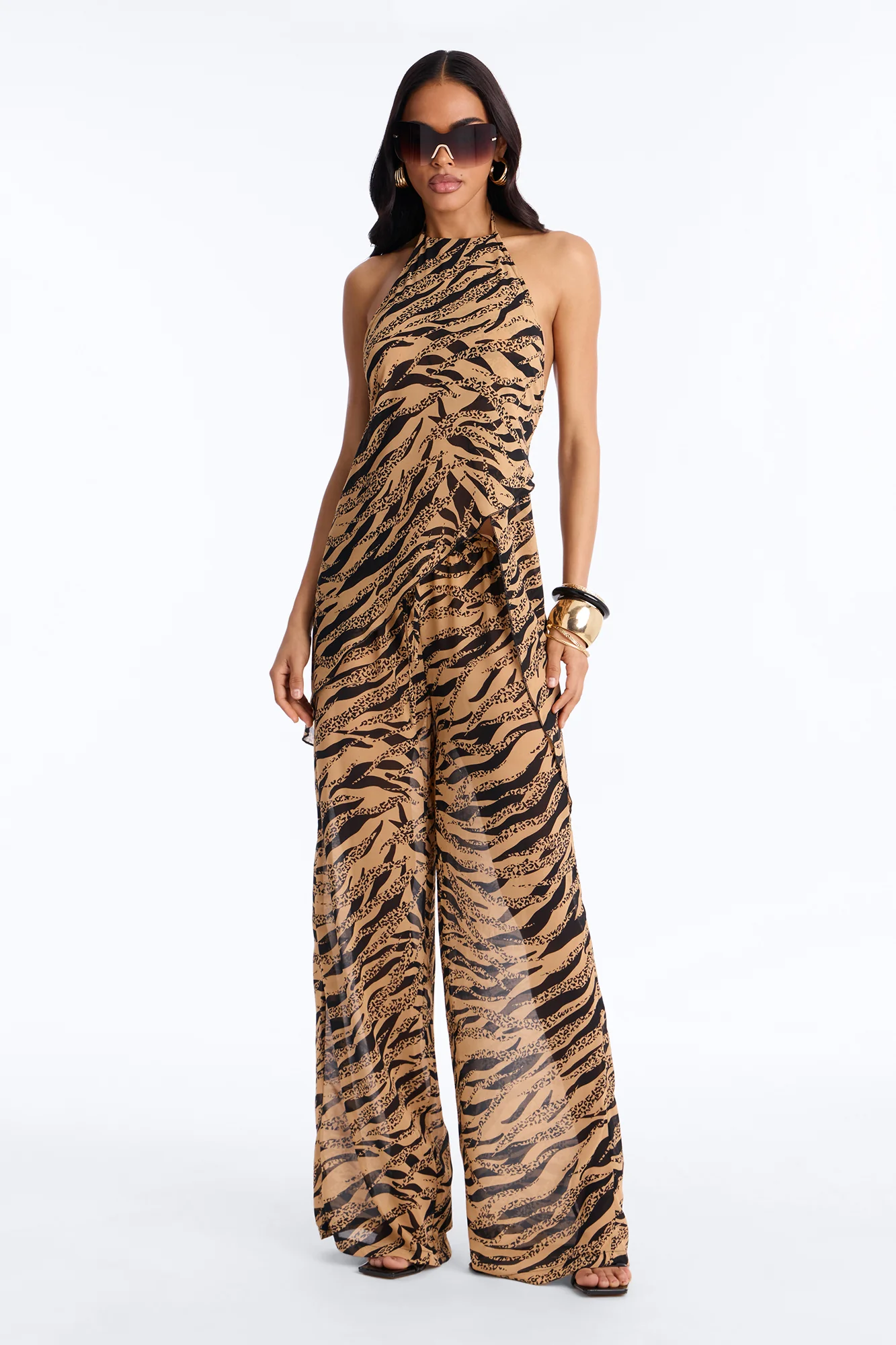 Zaya Halter Chiffon Pant Set - Black/combo