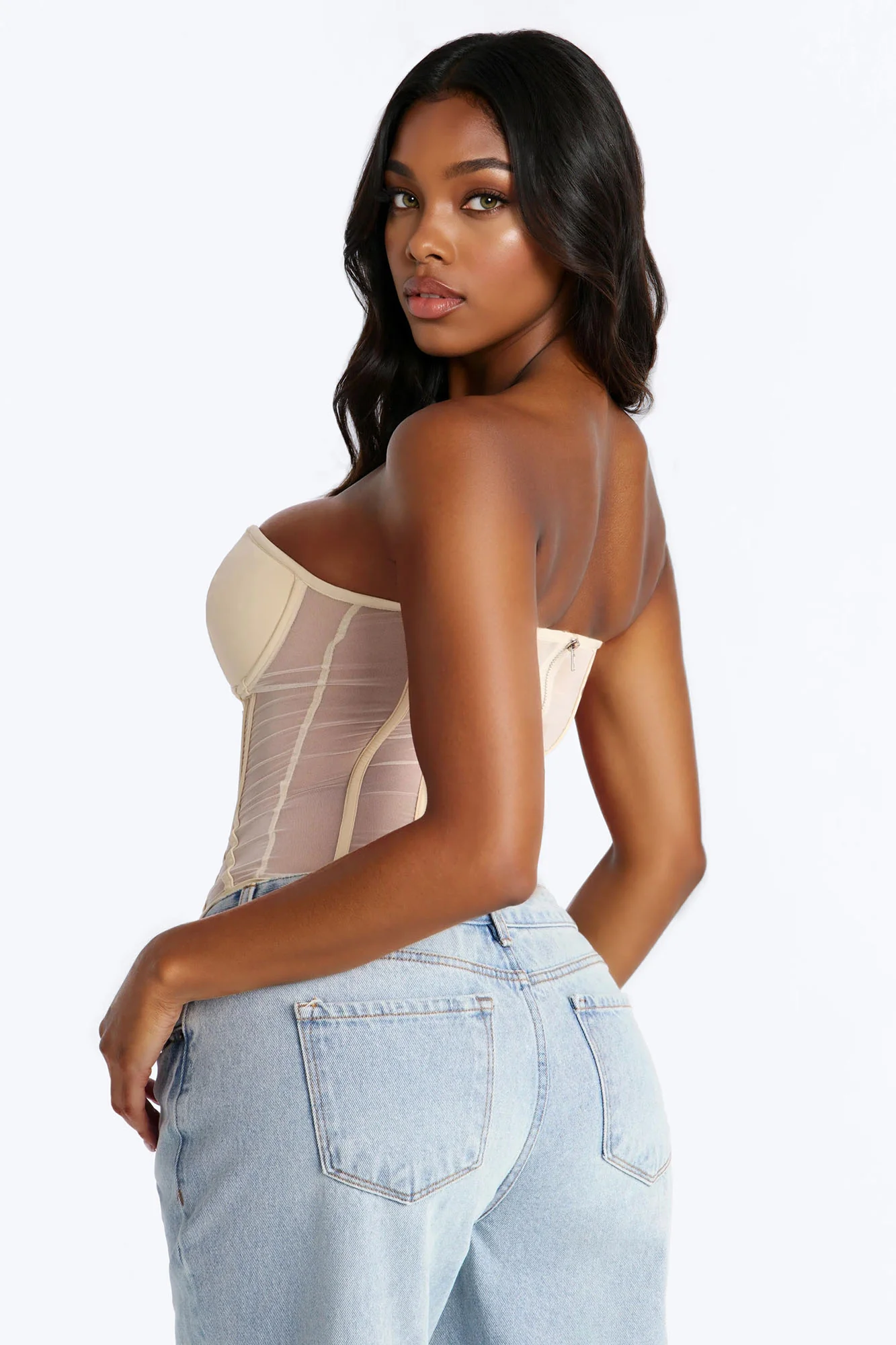 Zelia Mesh Corset Top - Cream - Image 3