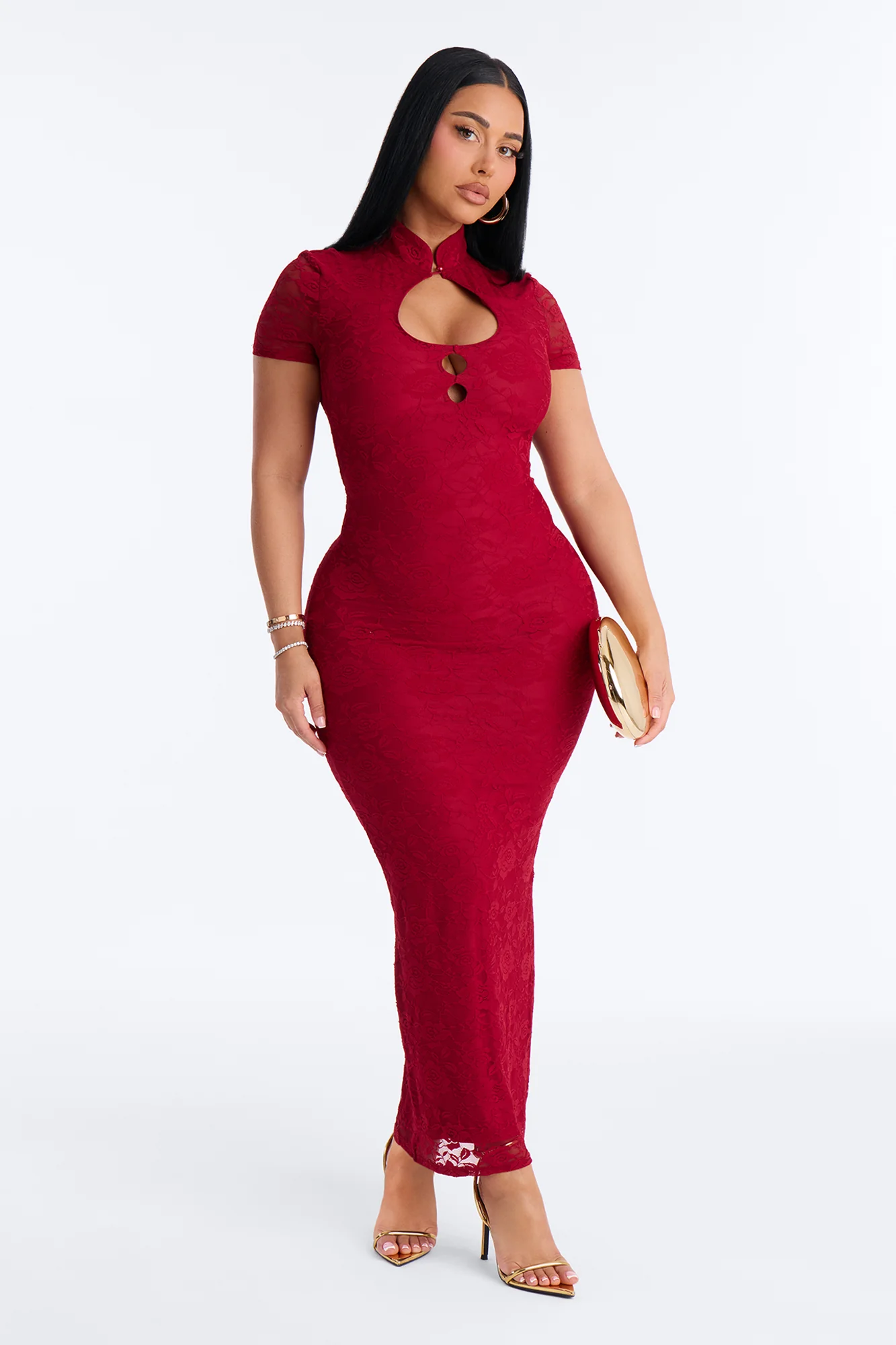 Zella Lace Maxi Dress - Burgundy