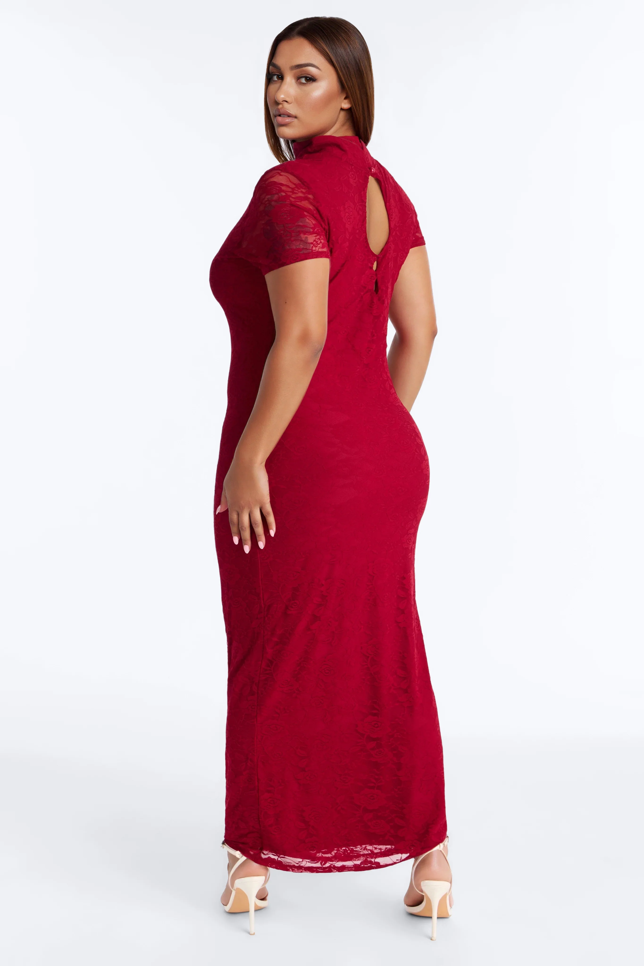 Zella Lace Maxi Dress - Burgundy - Image 3