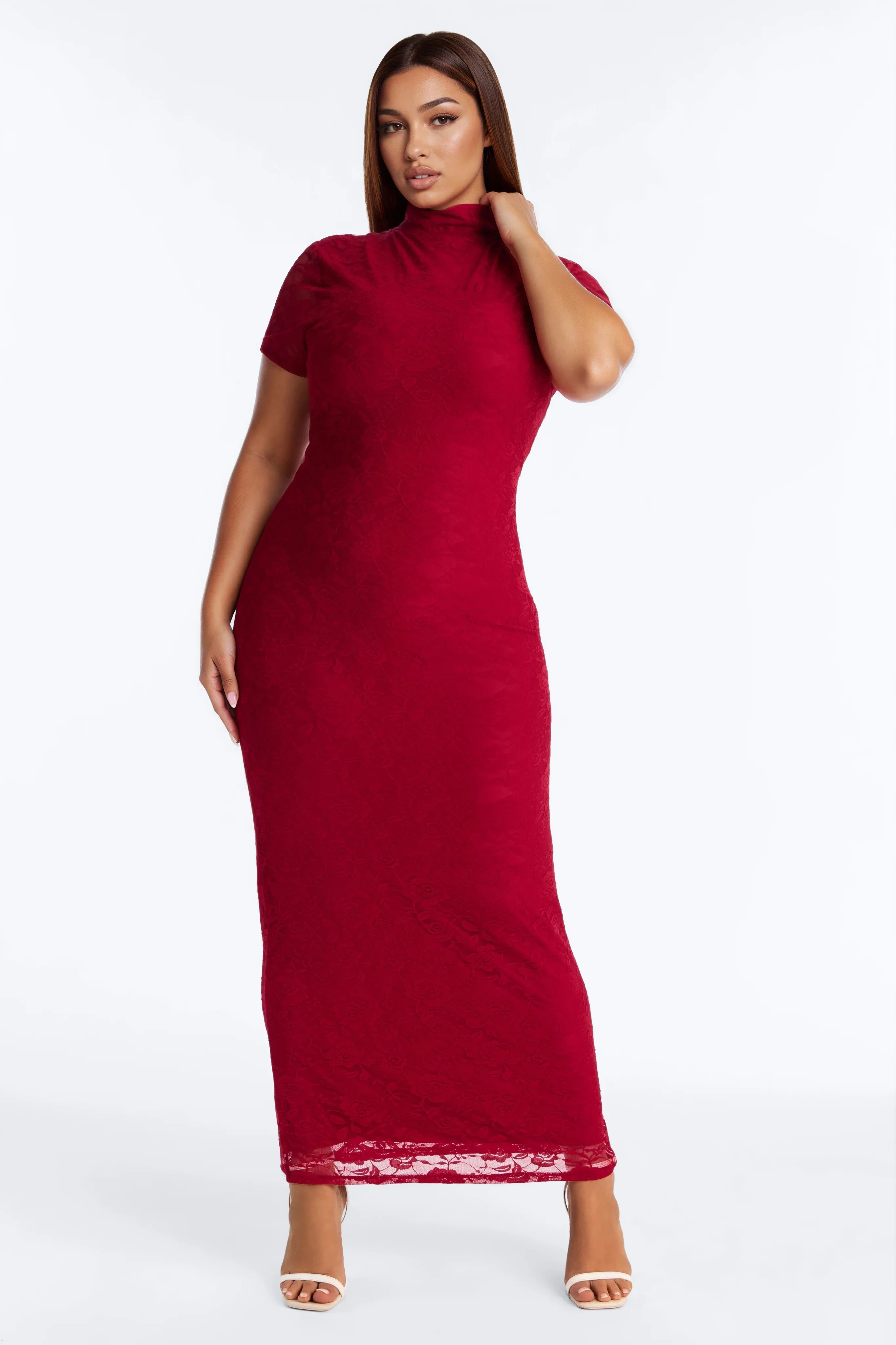 Zella Lace Maxi Dress - Burgundy - Image 4