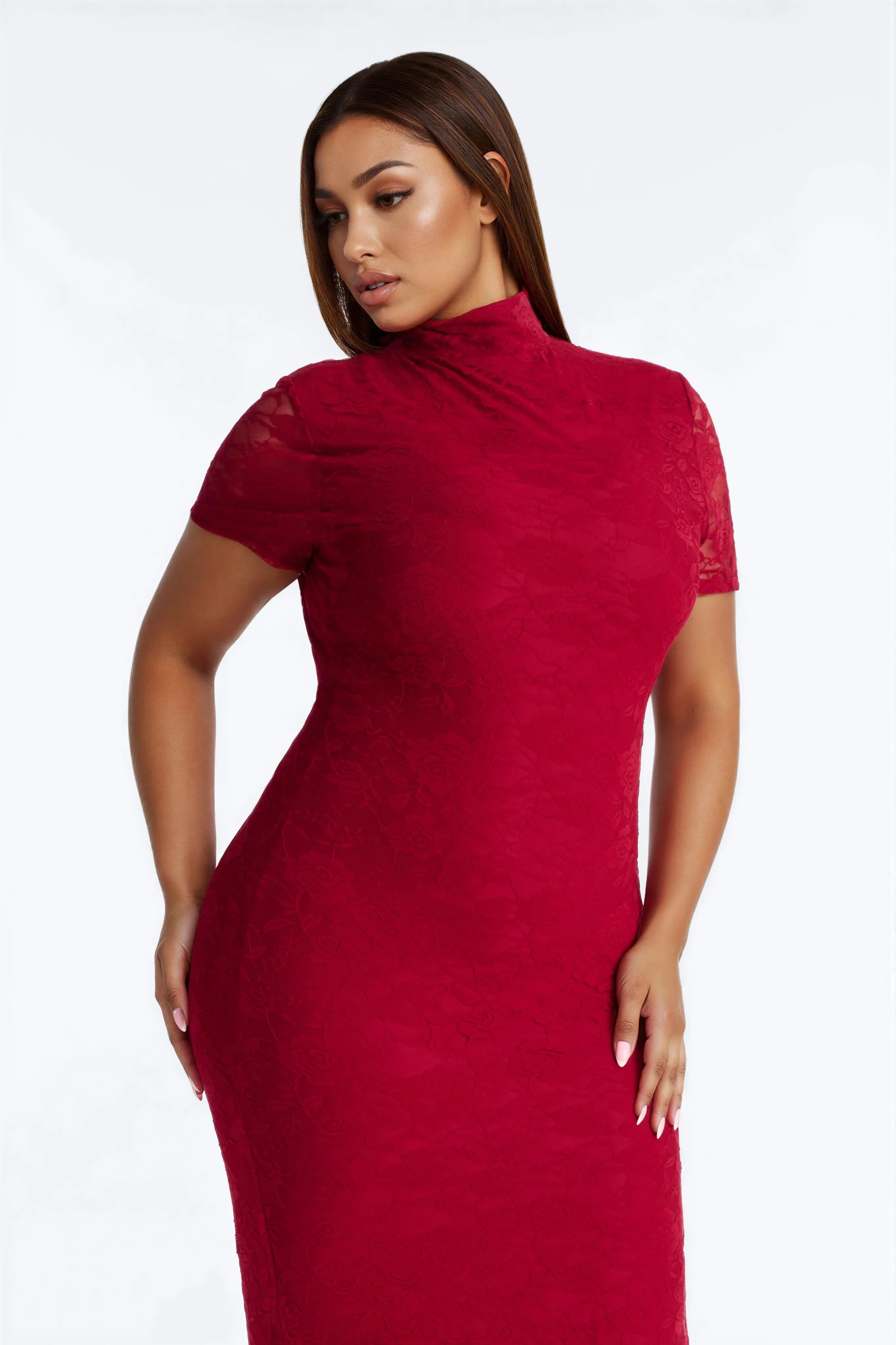 Zella Lace Maxi Dress - Burgundy - Image 5