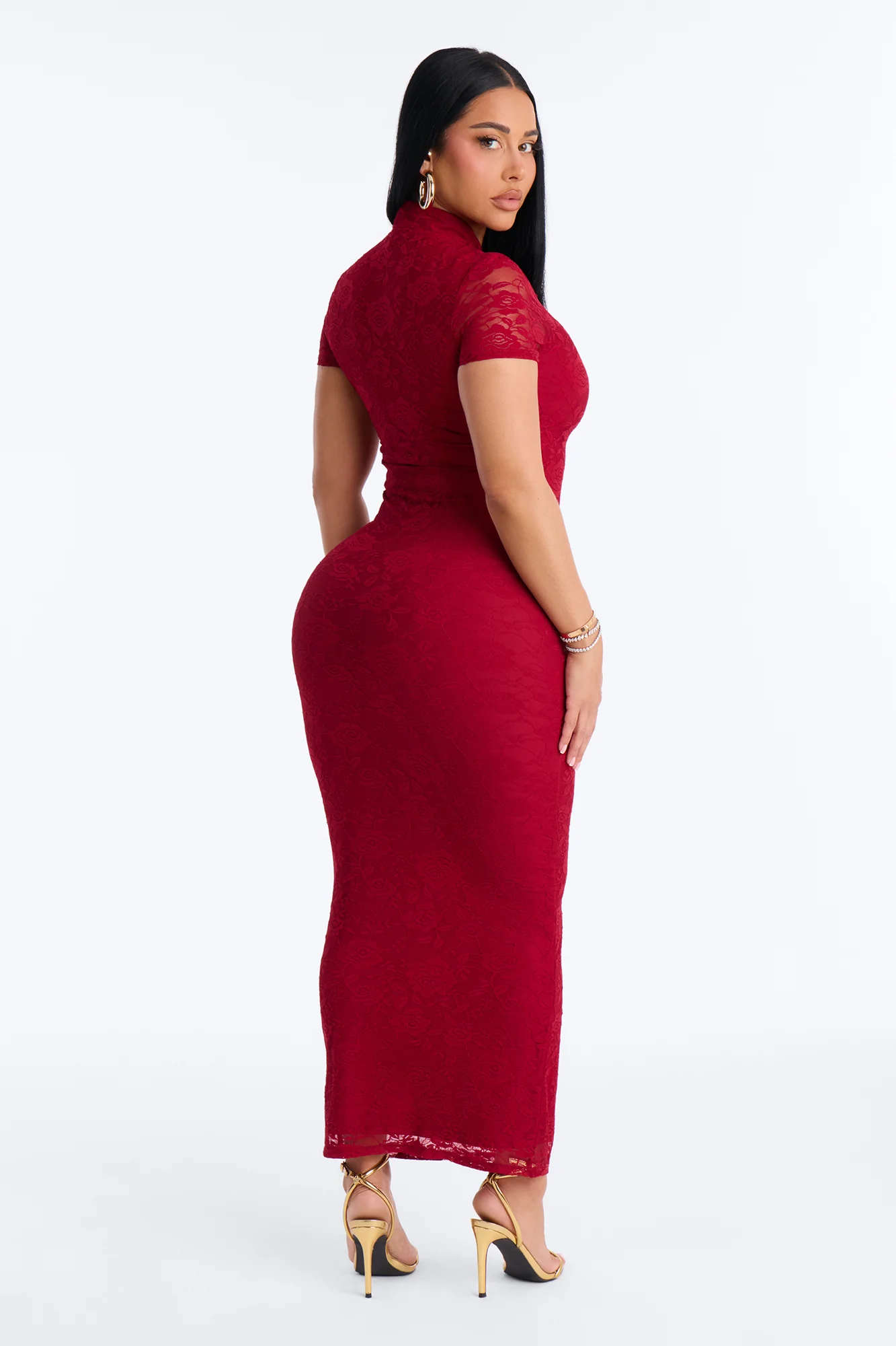 Zella Lace Maxi Dress - Burgundy - Image 6