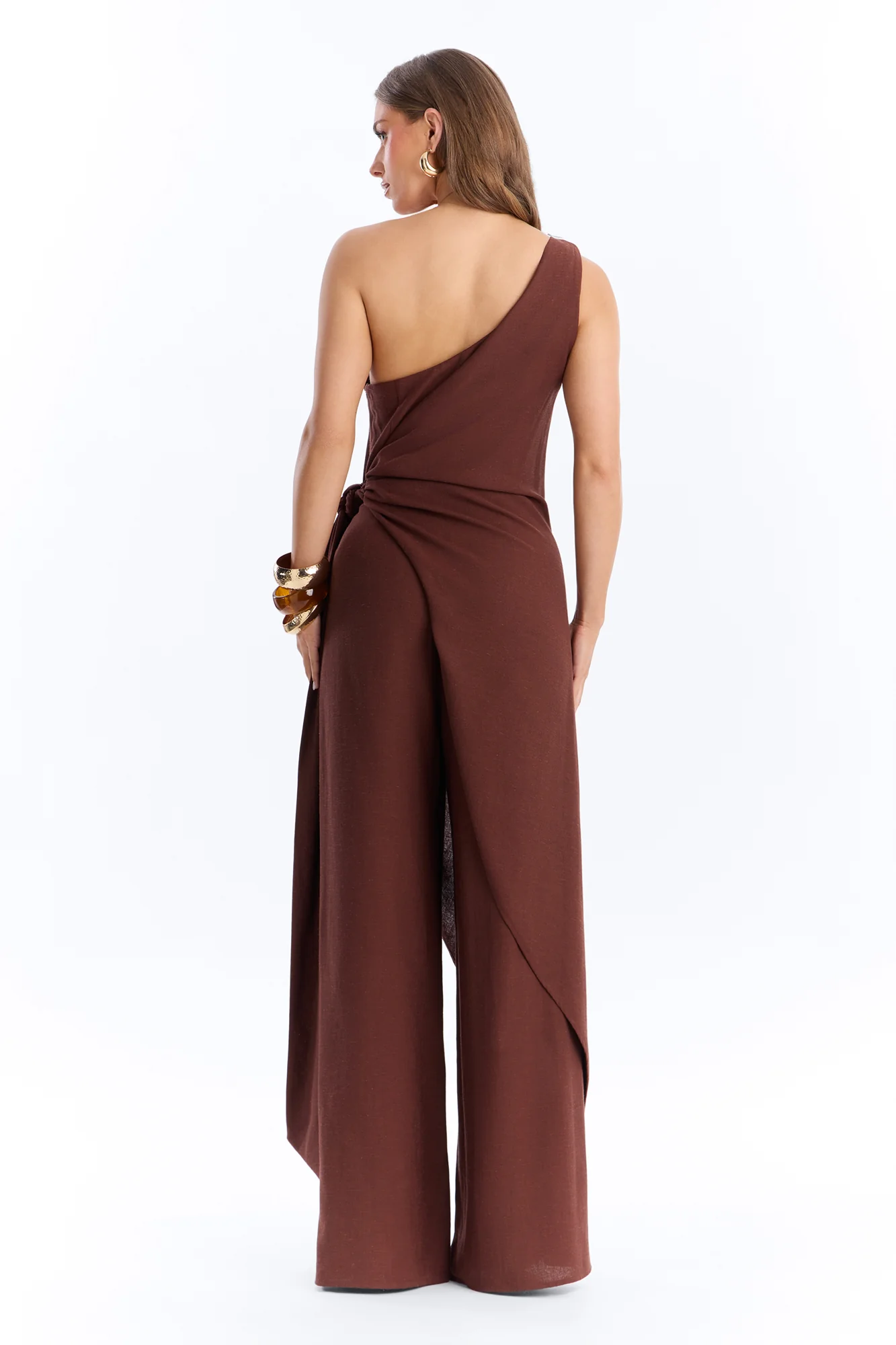 Zena Off Shoulder Draped Jumpsuit - Chocolate - Image 5