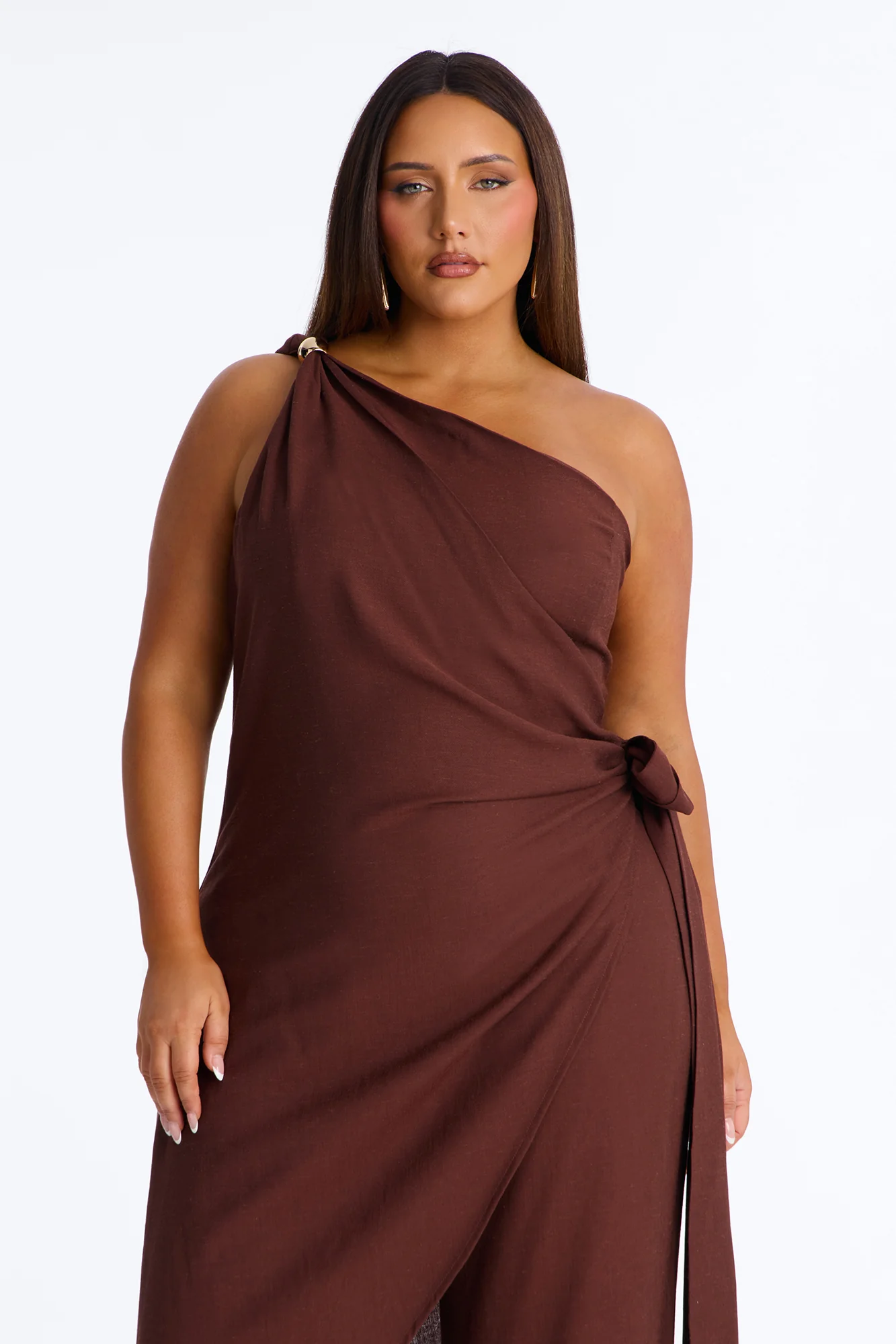 Zena Off Shoulder Draped Jumpsuit - Chocolate - Image 7