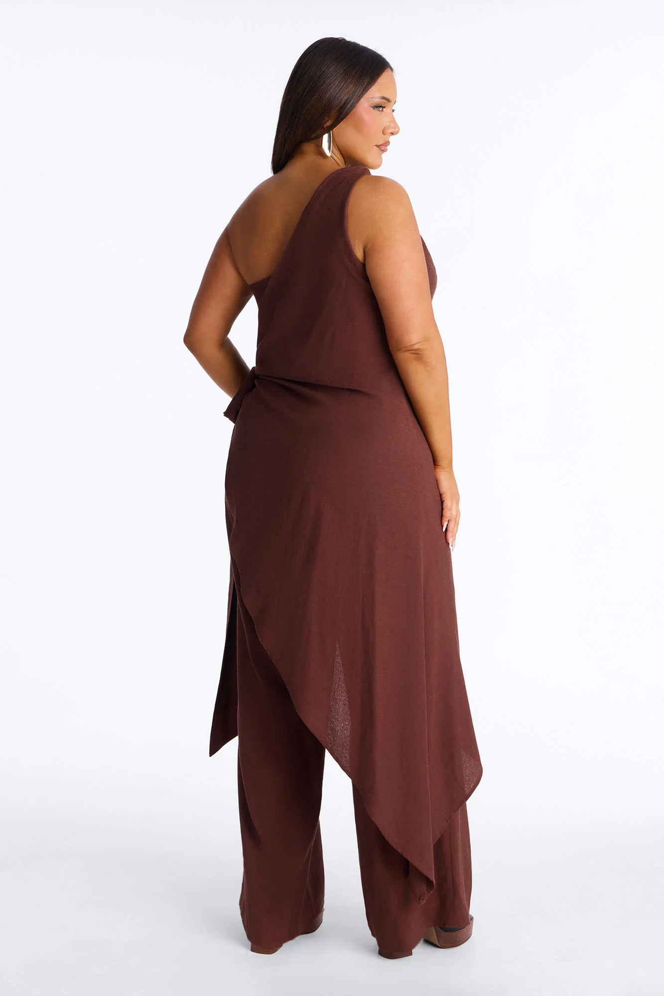 Zena Off Shoulder Draped Jumpsuit - Chocolate - Image 8