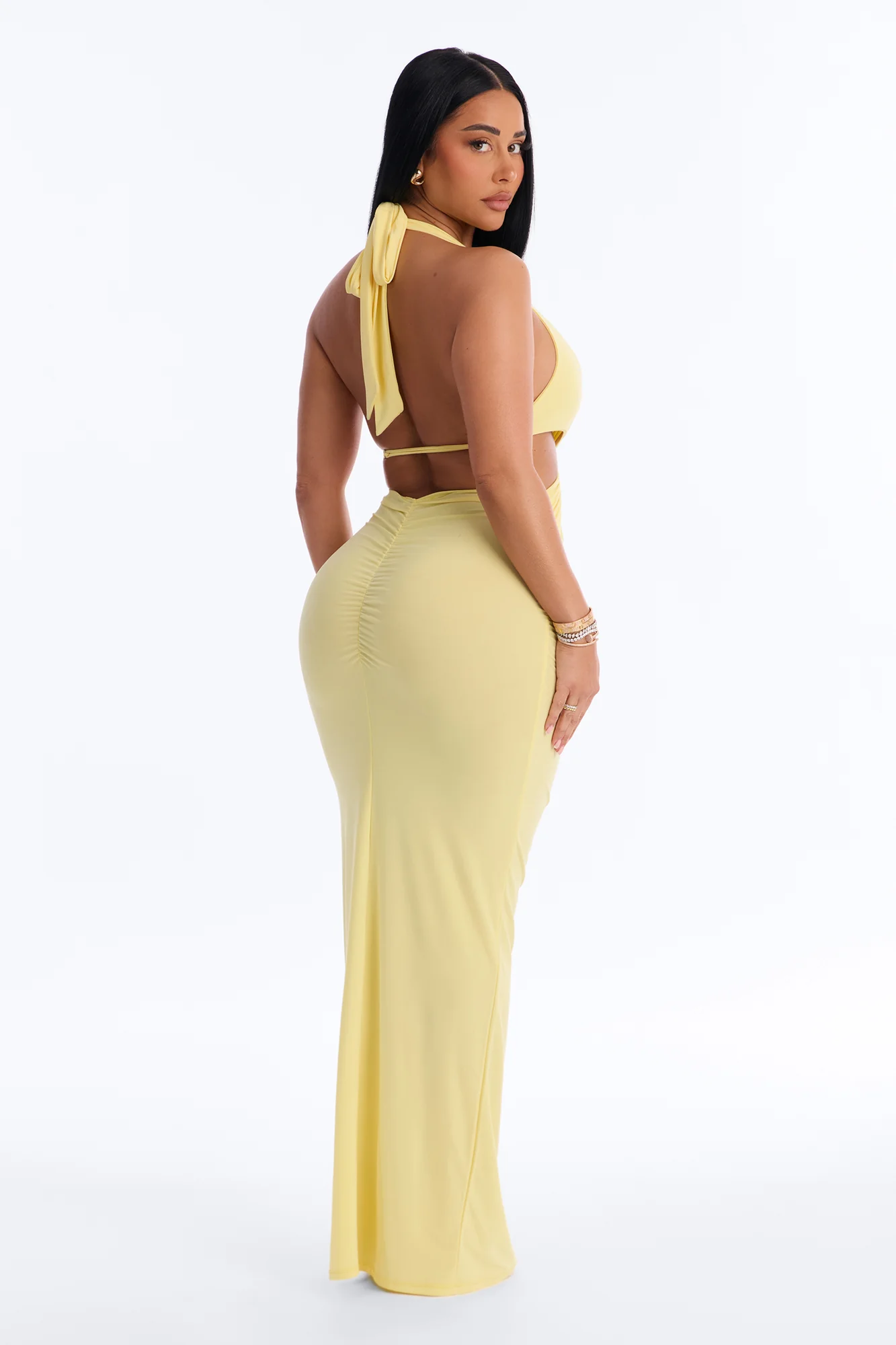 Zia Halter Ruched Maxi Dress - Yellow - Image 4