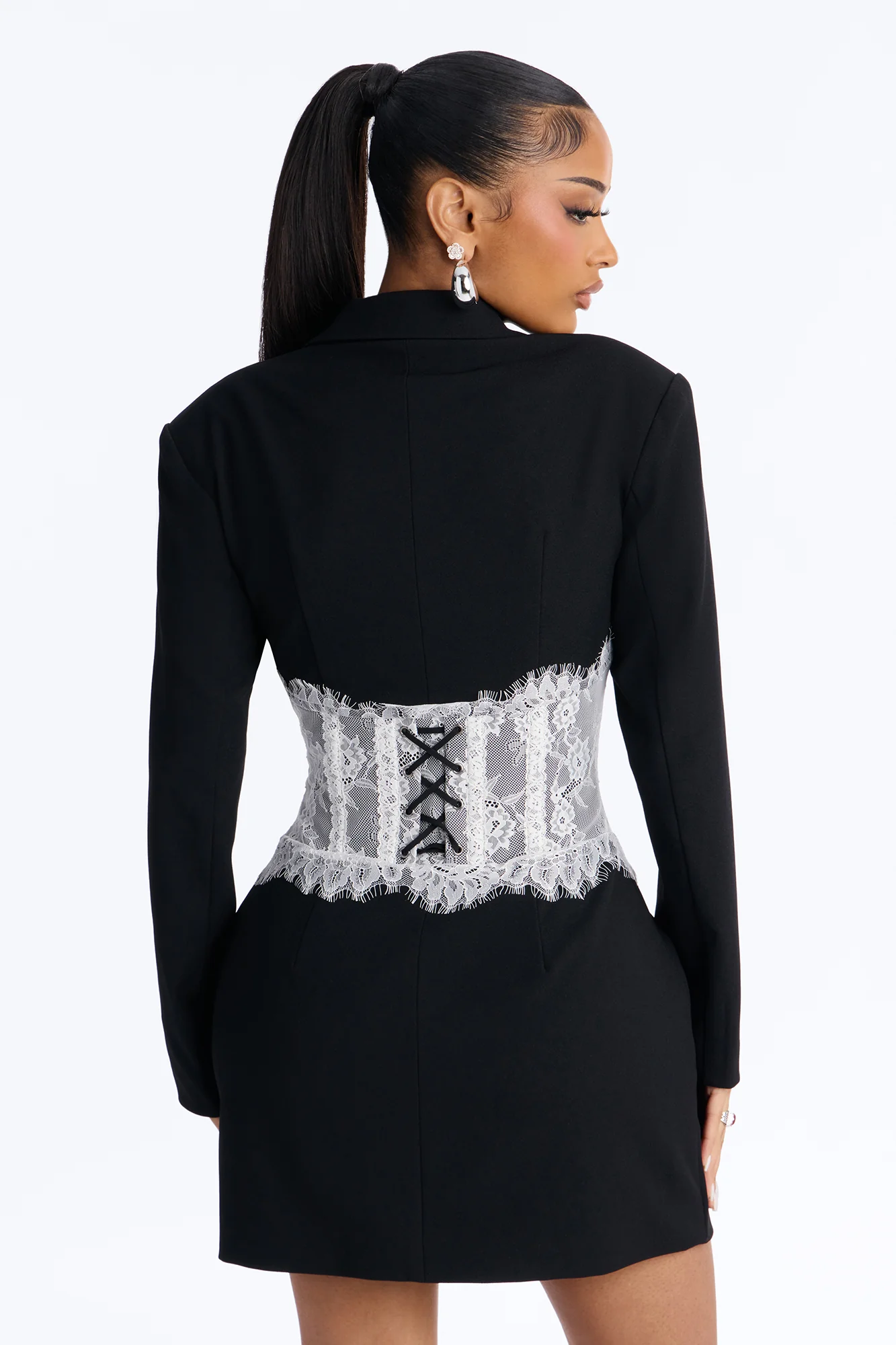 Zia Long Sleeve Blazer Mini Dress - Black/White - Image 4