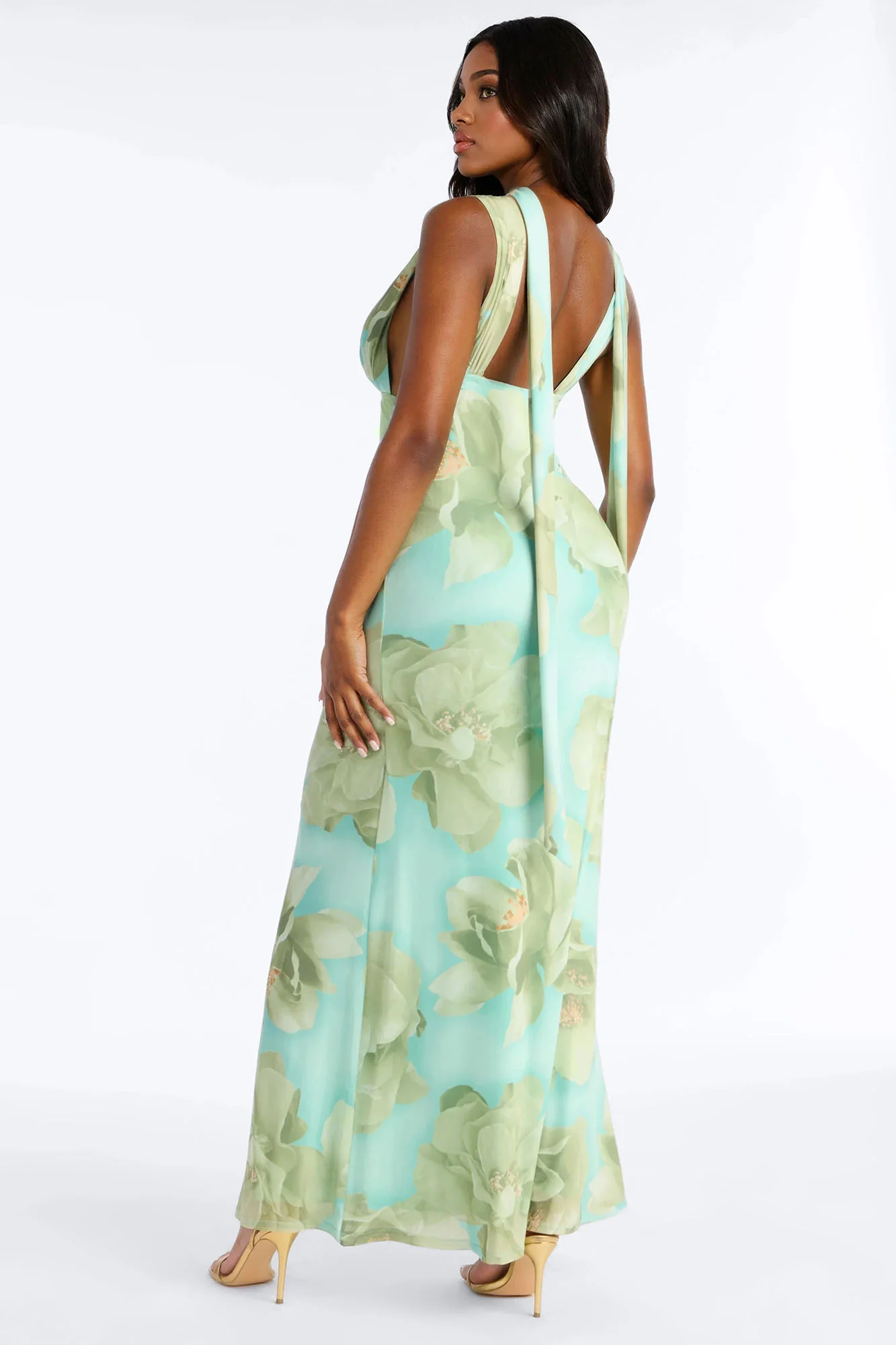 Zia Scarf Mesh Maxi Dress - Mint/combo - Image 4