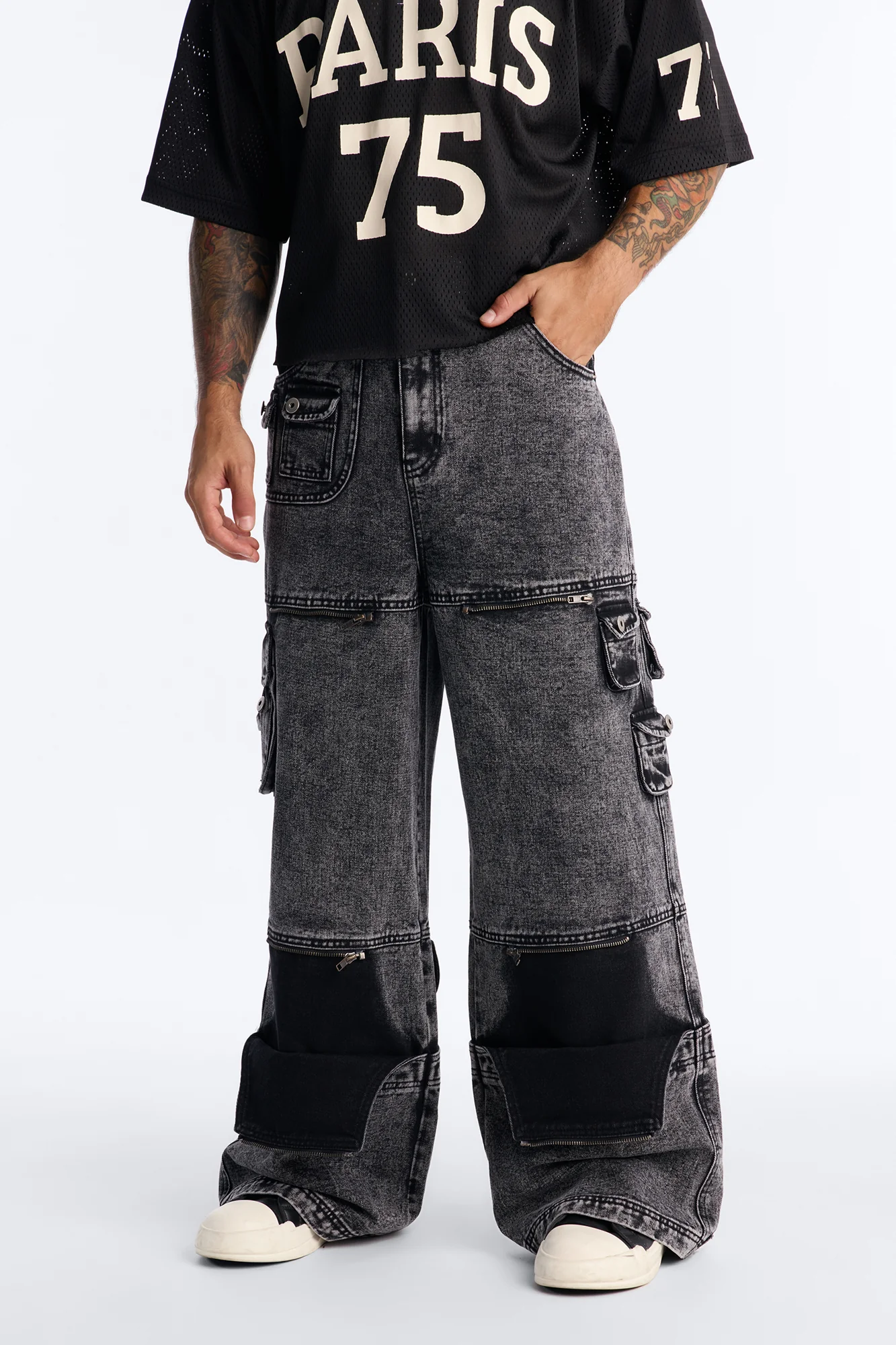 Zip-Off 2 Way Baggy Cargo Jean - Black Wash