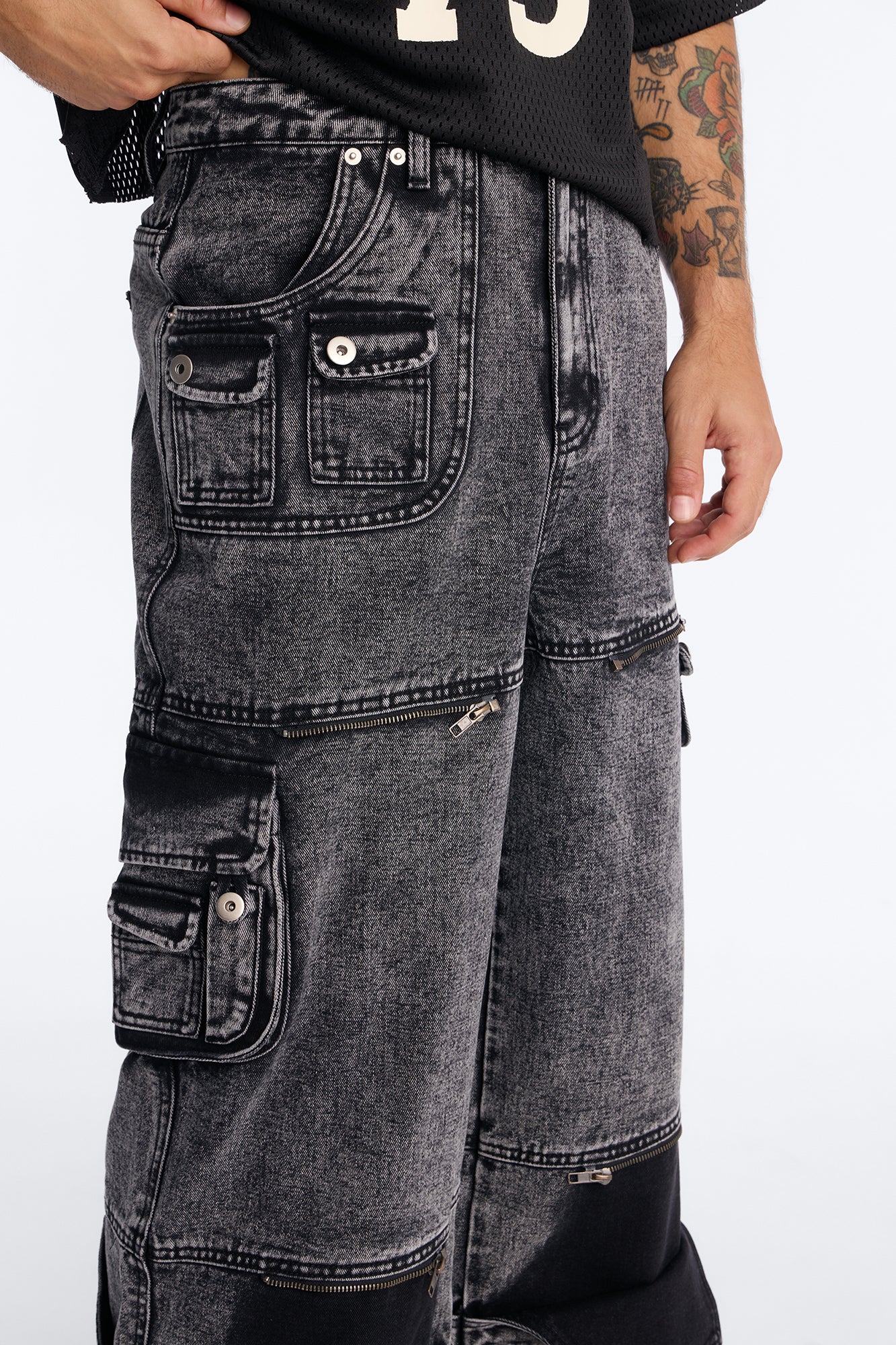 Zip-Off 2 Way Baggy Cargo Jean - Black Wash - Image 4