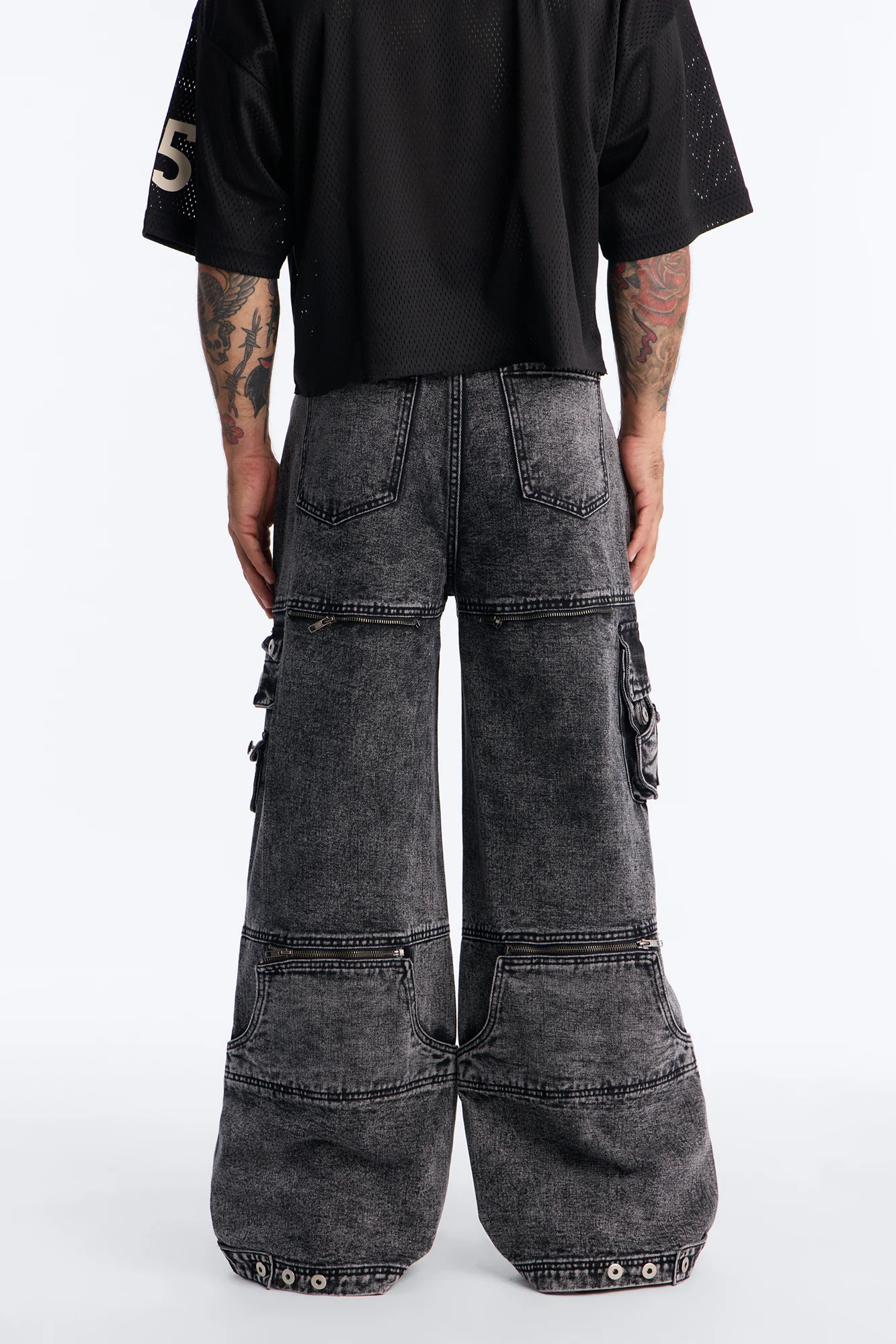 Zip-Off 2 Way Baggy Cargo Jean - Black Wash - Image 5