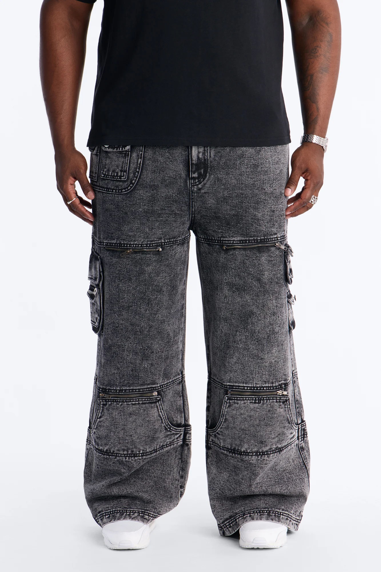 Zip-Off 2 Way Baggy Cargo Jean - Black Wash - Image 6