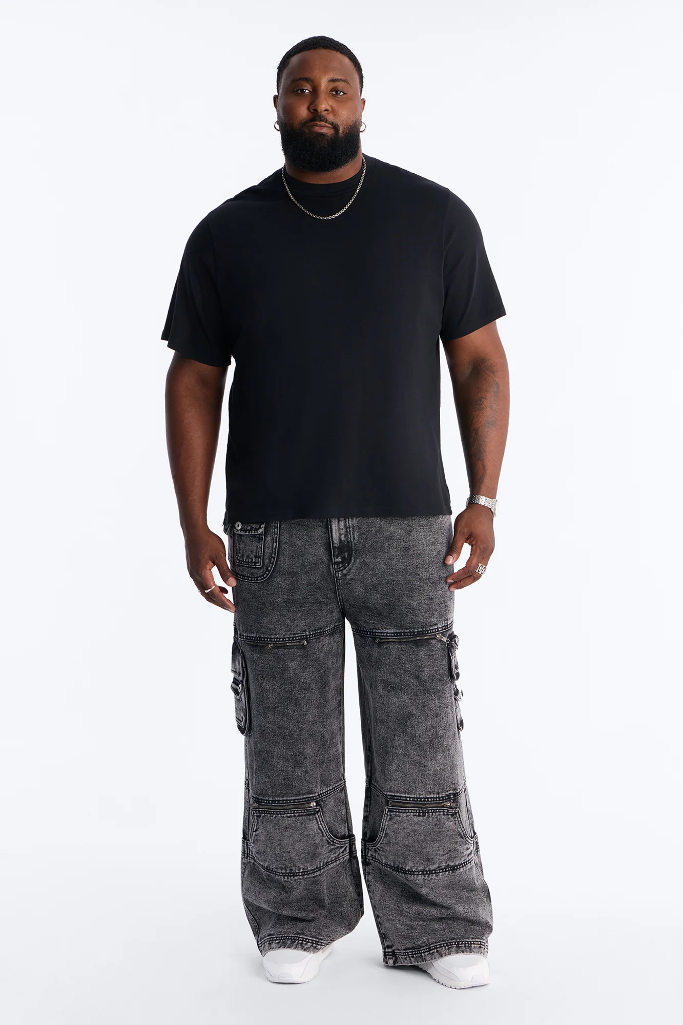 Zip-Off 2 Way Baggy Cargo Jean - Black Wash - Image 7