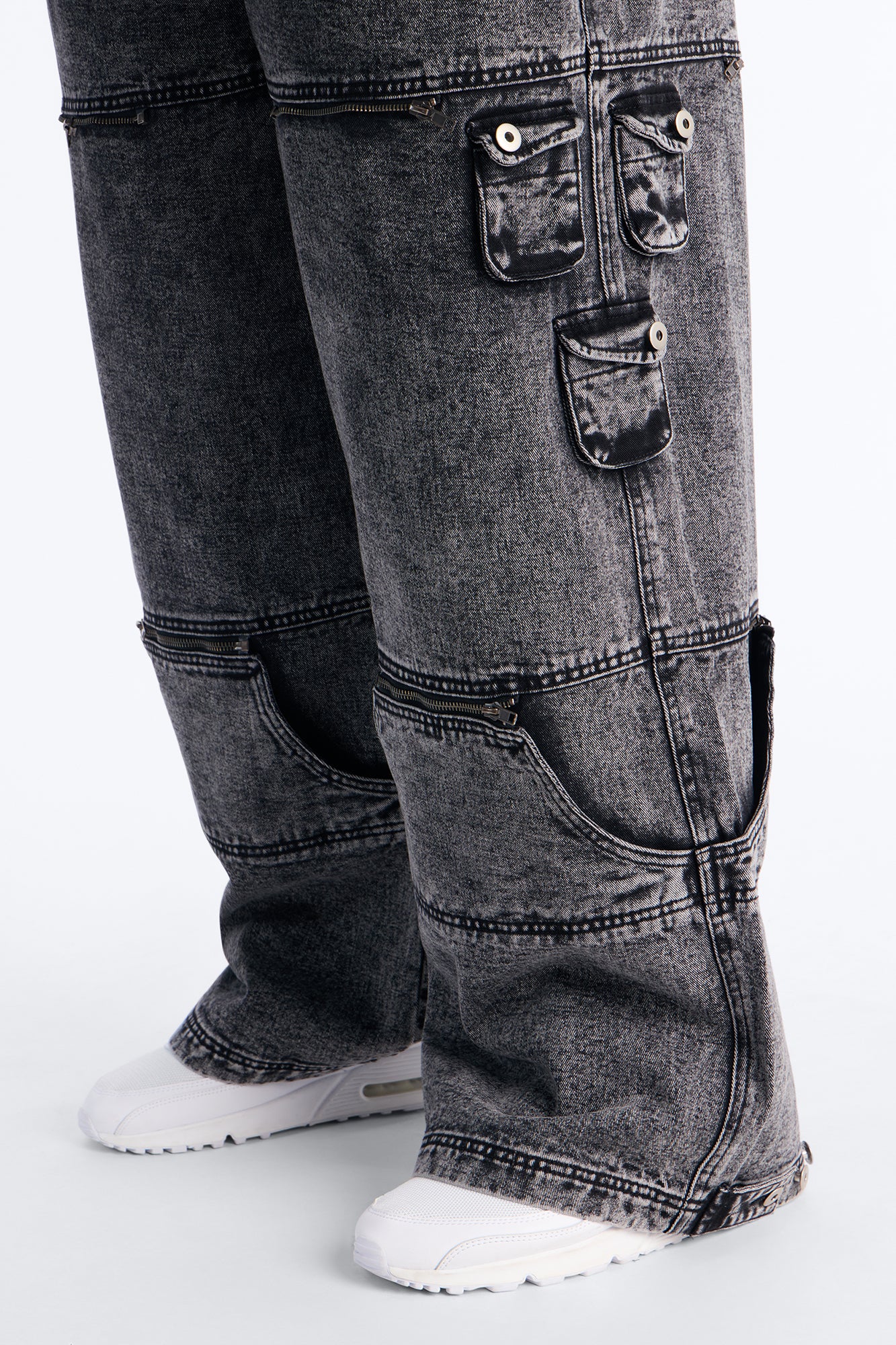 Zip-Off 2 Way Baggy Cargo Jean - Black Wash - Image 9