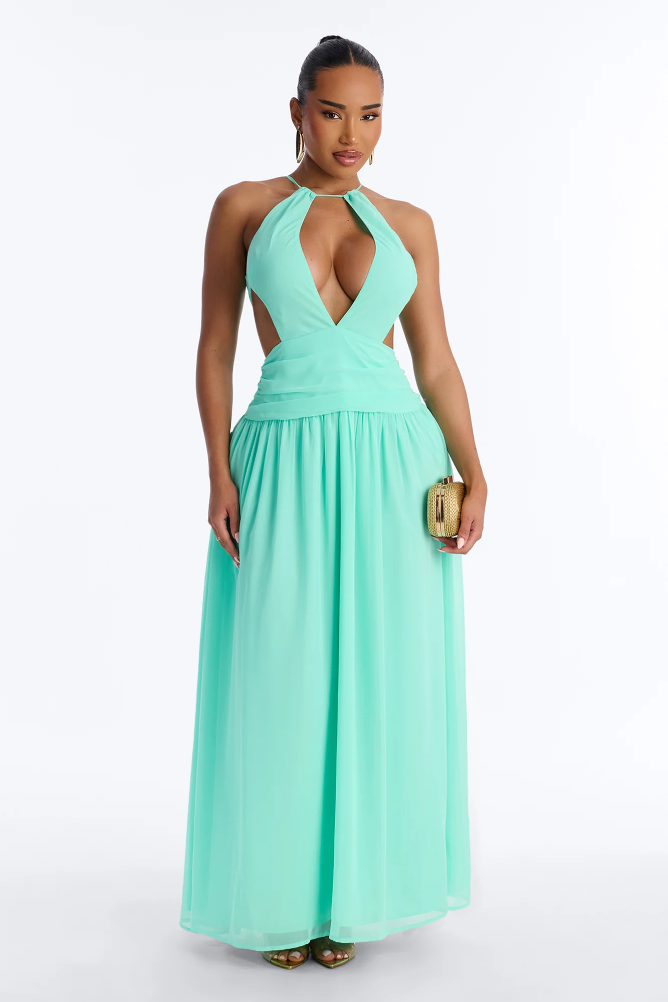 Zoe Drop Waist Chiffon Maxi Dress - Mint