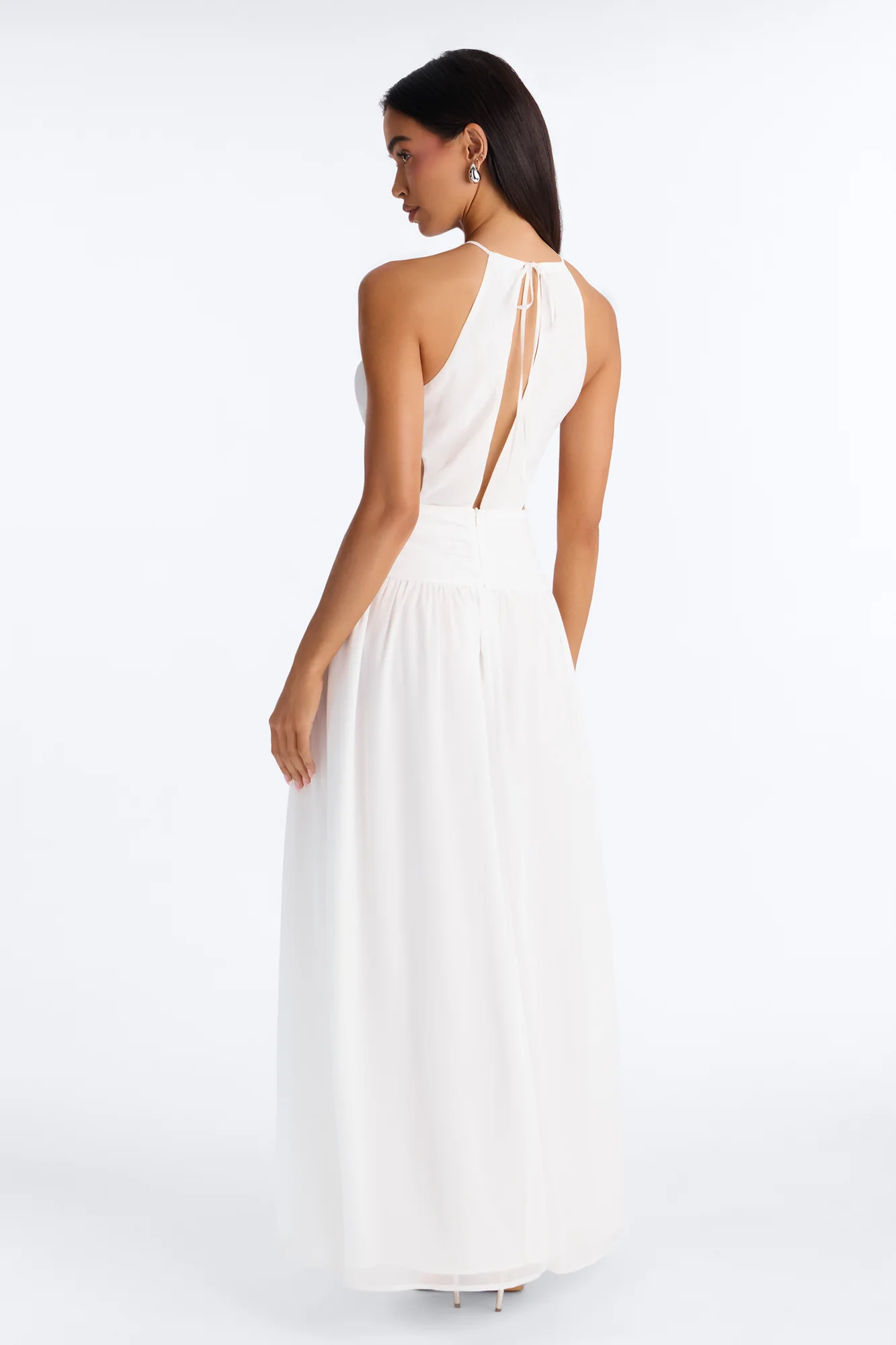 Zoe Drop Waist Chiffon Maxi Dress - White - Image 4