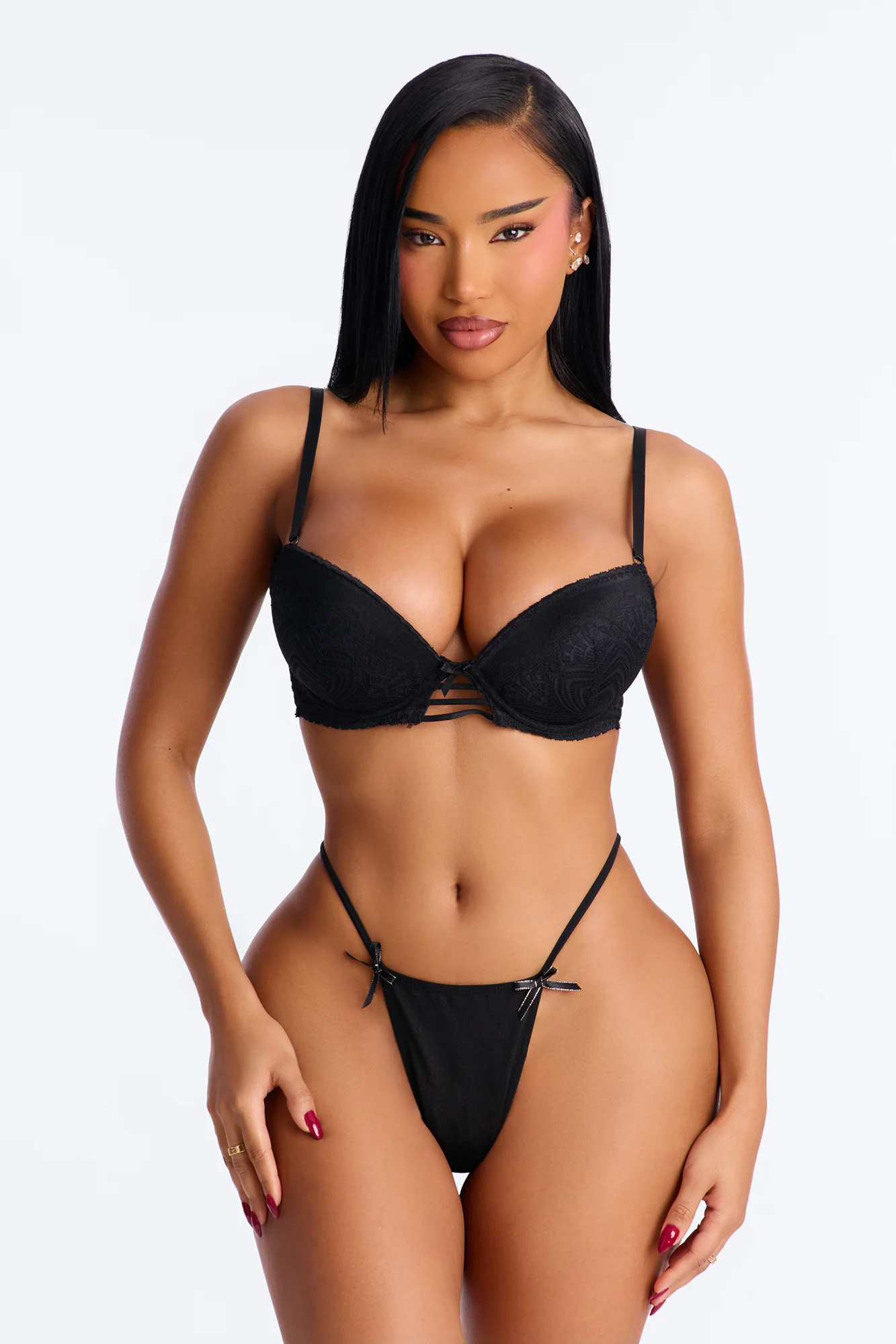Zoe Heart Charm GString Thong Panty - Black - Image 2