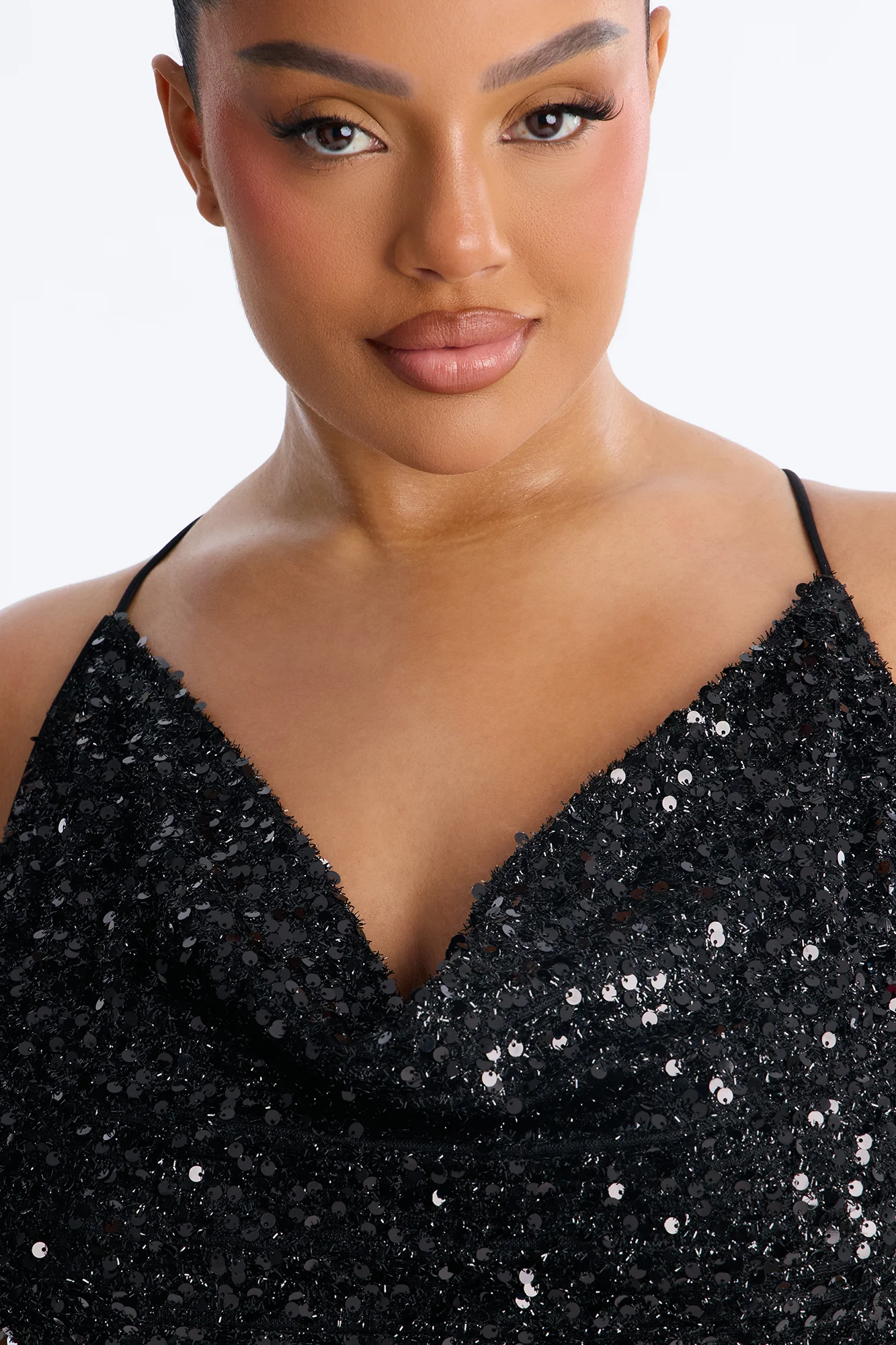 Zoey Feathered Sequin Midi Dress - Black - Image 6