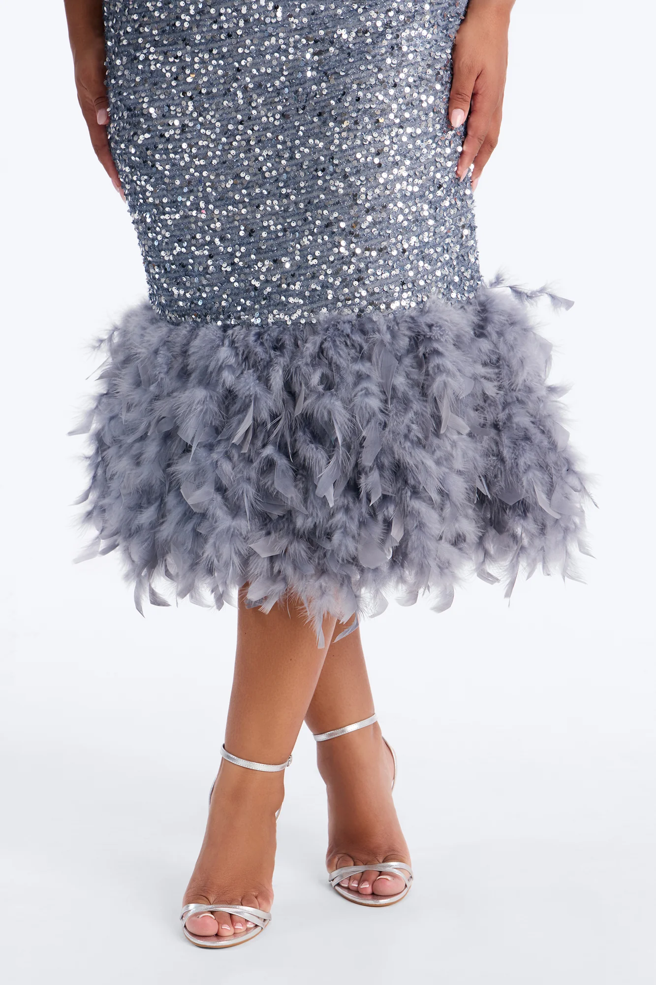 Zoey Feathered Sequin Midi Dress - Grey - Image 7