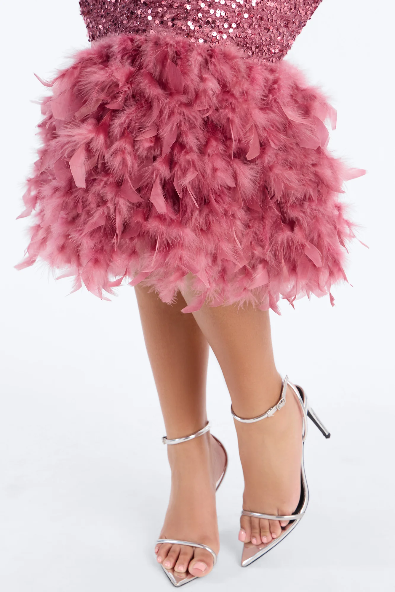 Zoey Feathered Sequin Midi Dress - Mauve - Image 7