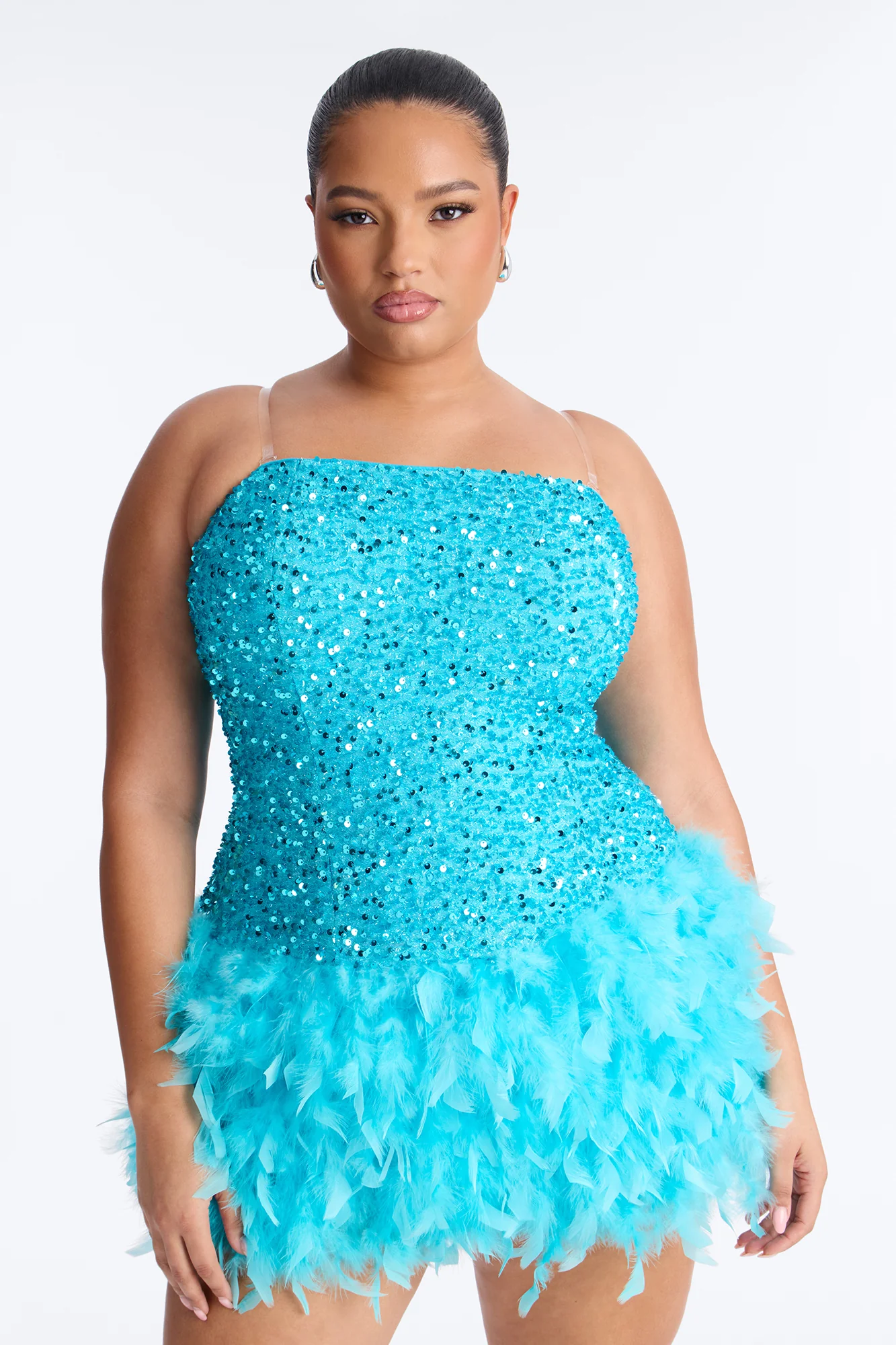Zoey Feathered Sequin Mini Dress - Turquoise - Image 6