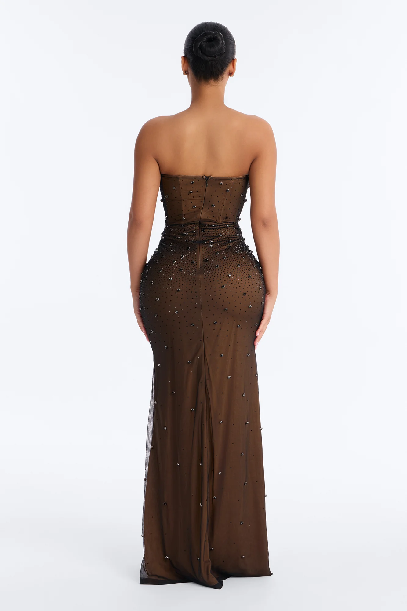 Zola Corset Rhinestone Mesh Gown - Black - Image 3