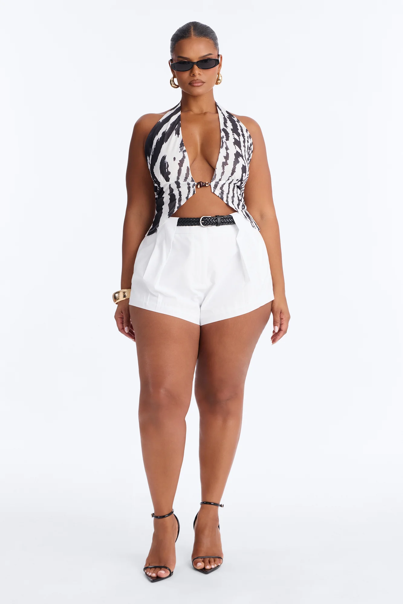 Zuri Beaded Zebra Mesh Halter Top - White/combo - Image 6
