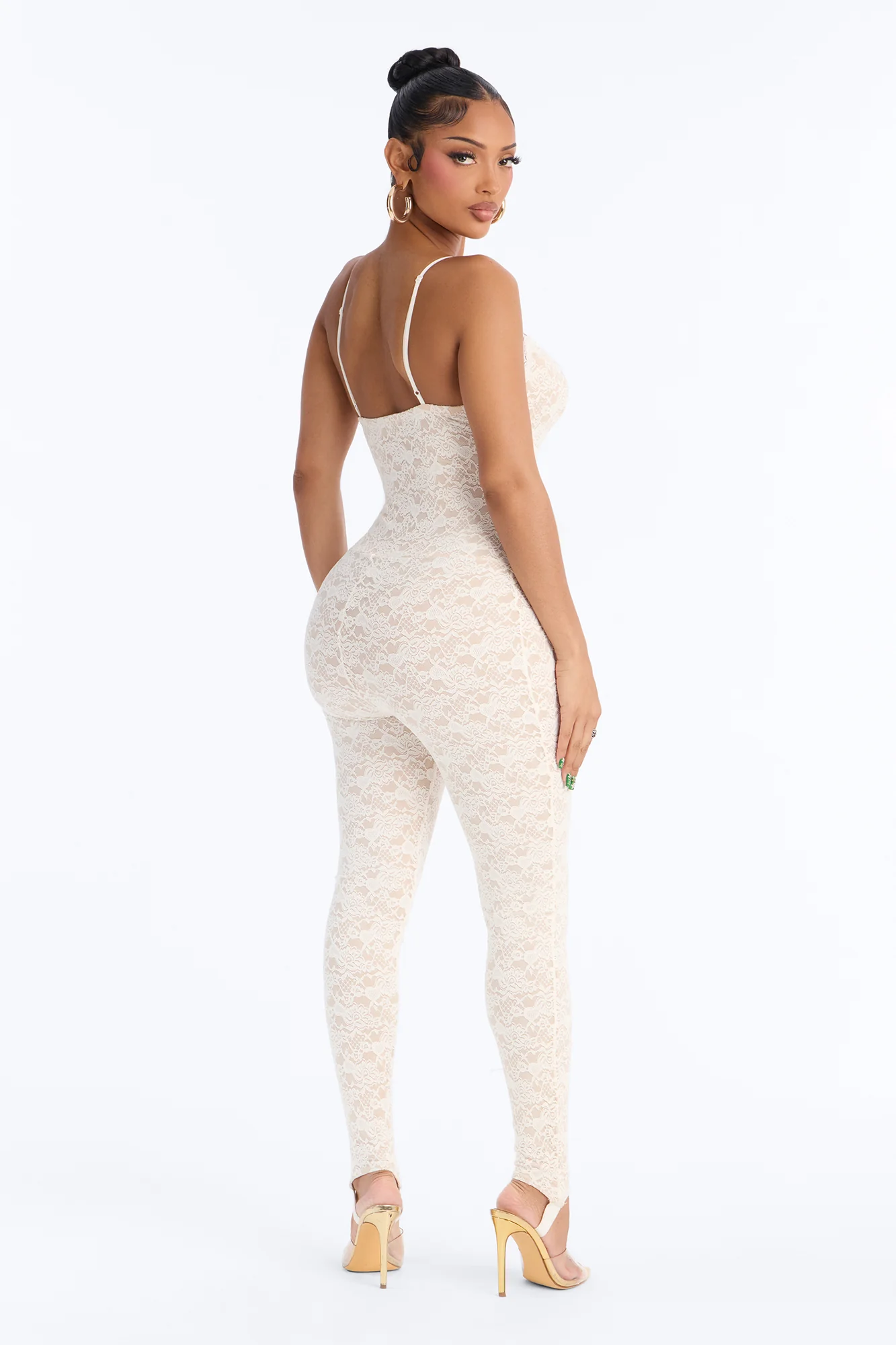 Zuri Lace Catsuit With Stirrup - Ivory - Image 4
