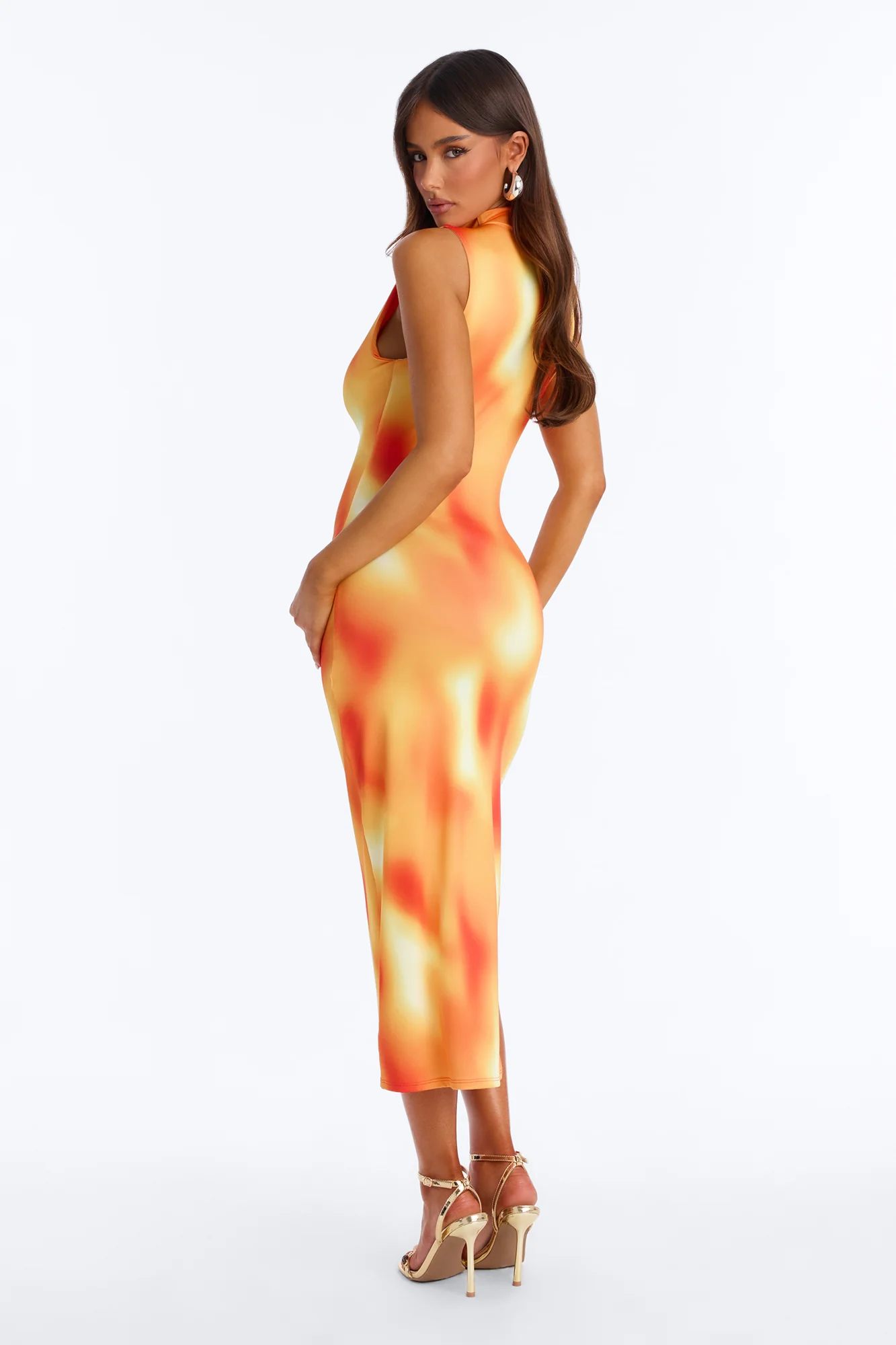 Zuri Tie Die Midi Dress - Orange/combo - Image 4