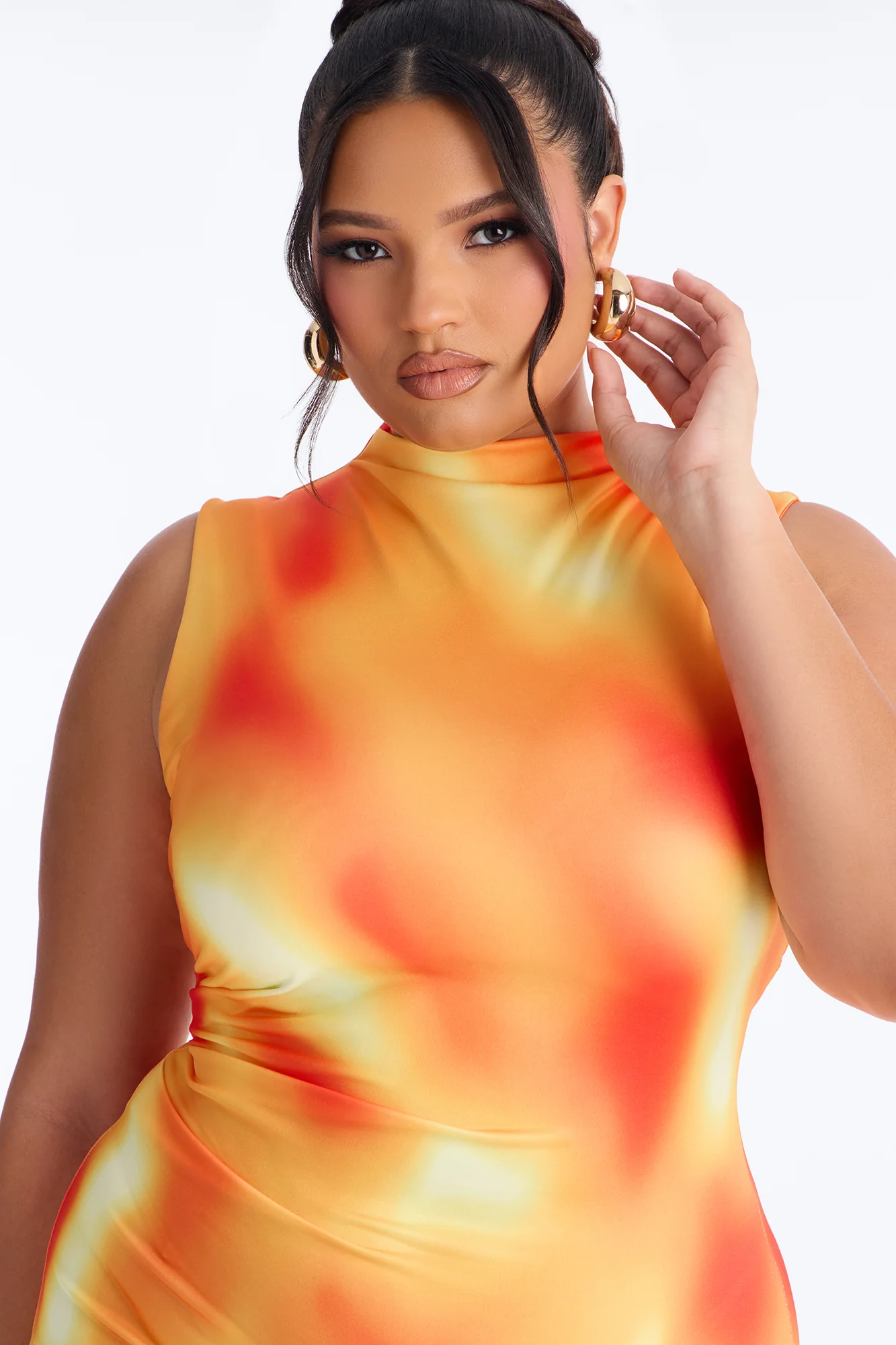 Zuri Tie Die Midi Dress - Orange/combo - Image 6