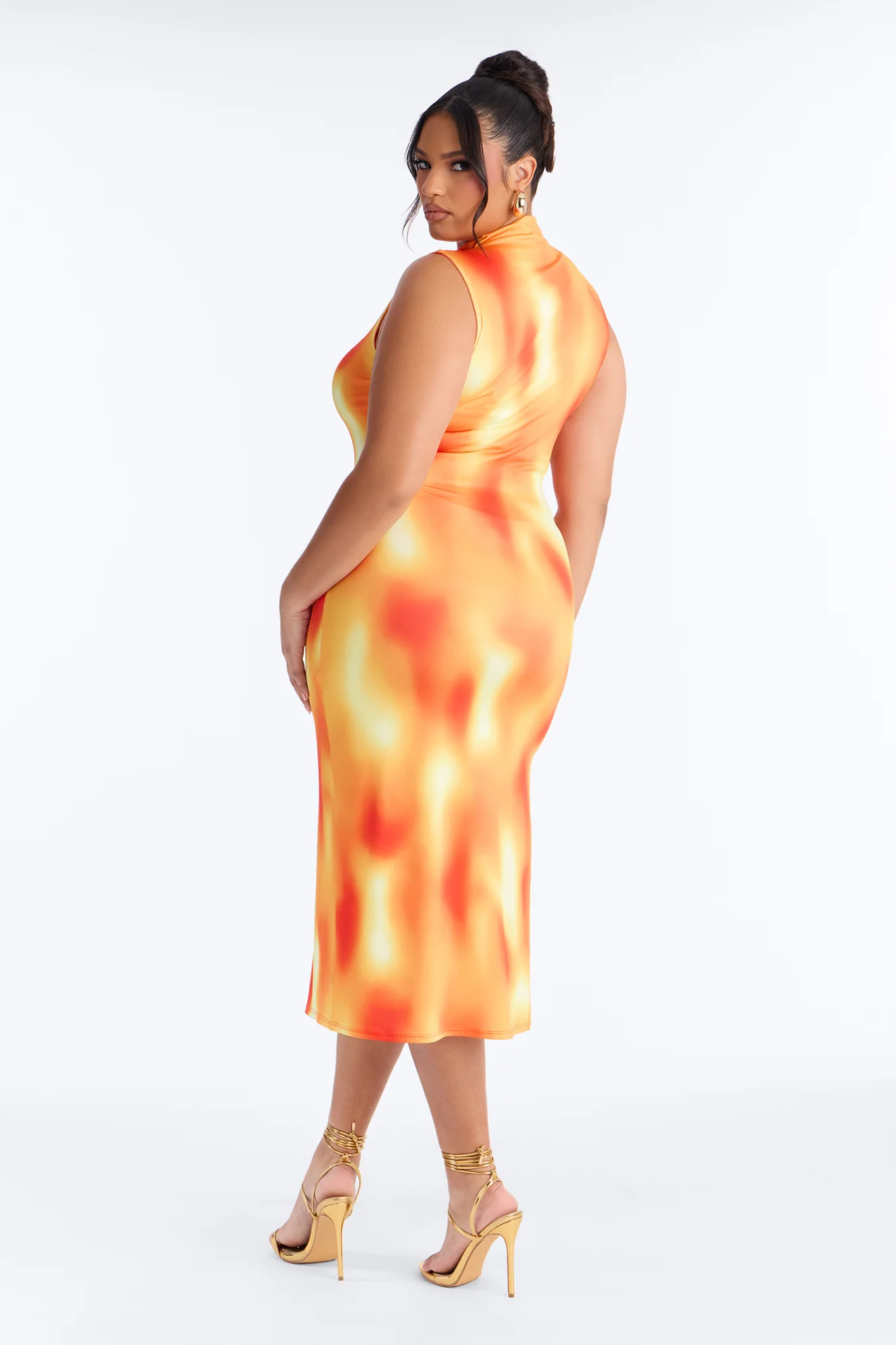 Zuri Tie Die Midi Dress - Orange/combo - Image 7