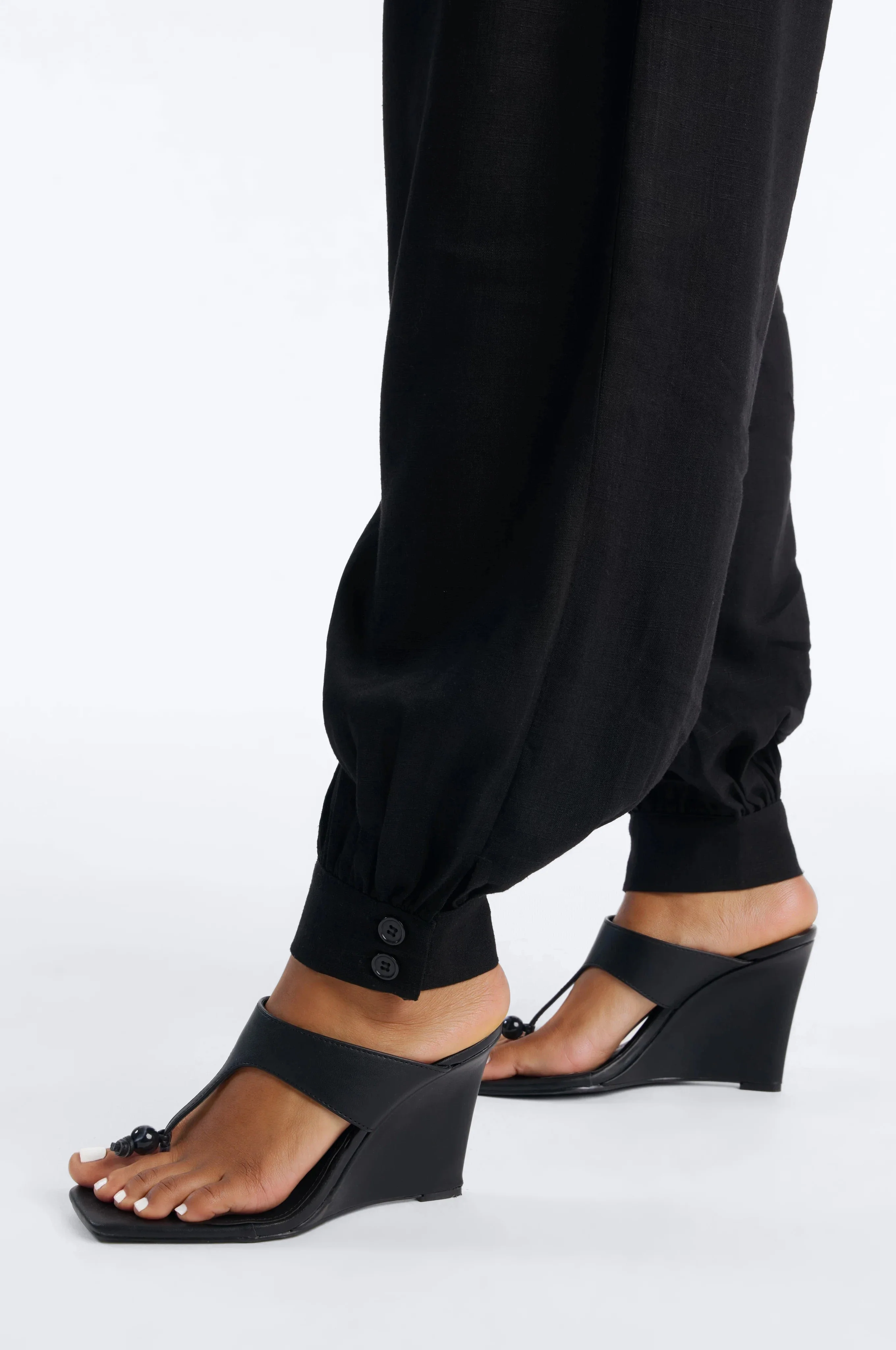Zya One Shoulder Linen Balloon Pant Set - Black - Image 4